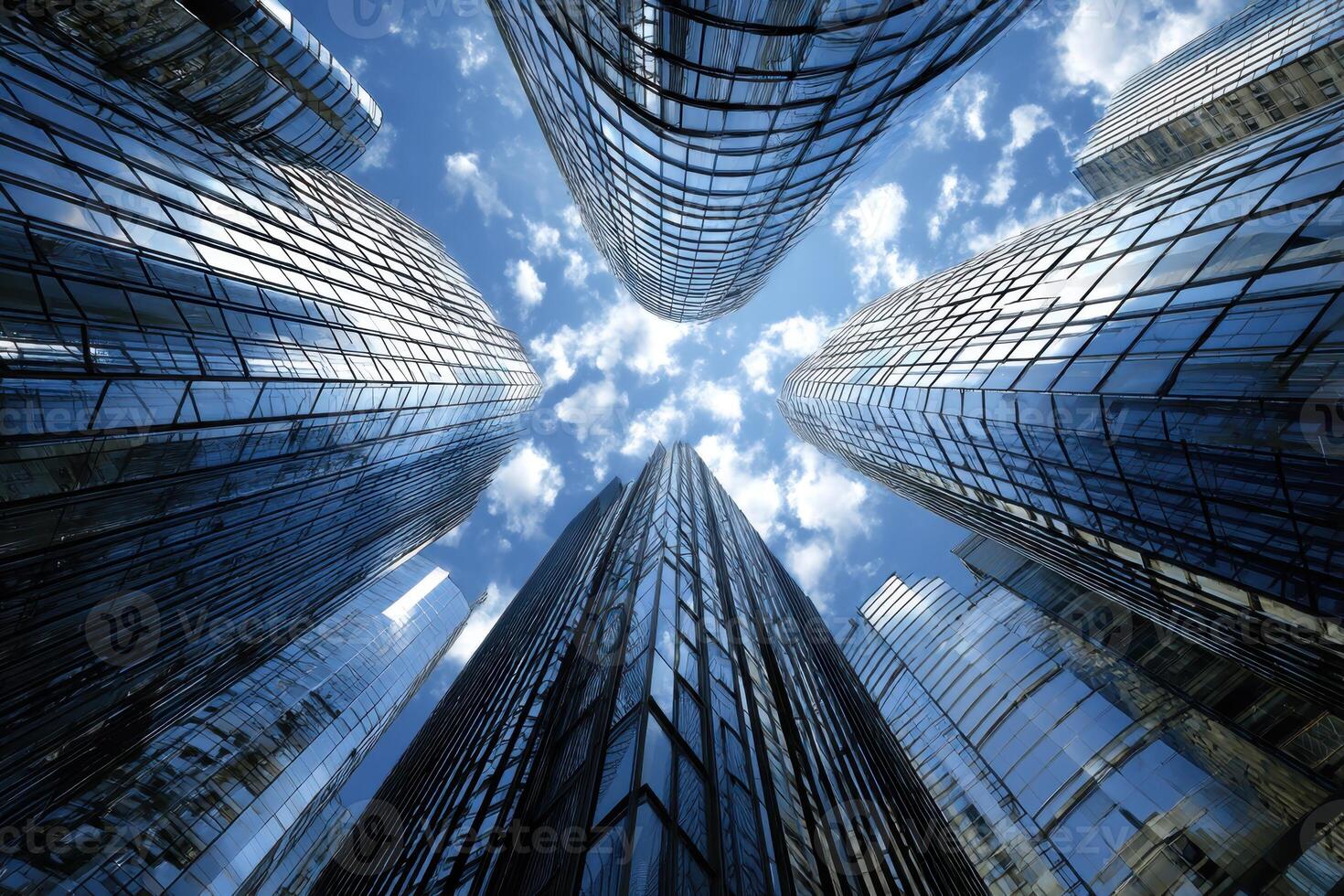 Modern Skyscrapers Rising Against a Blue Sky Symbolizing Progress and Innovation Vision photo