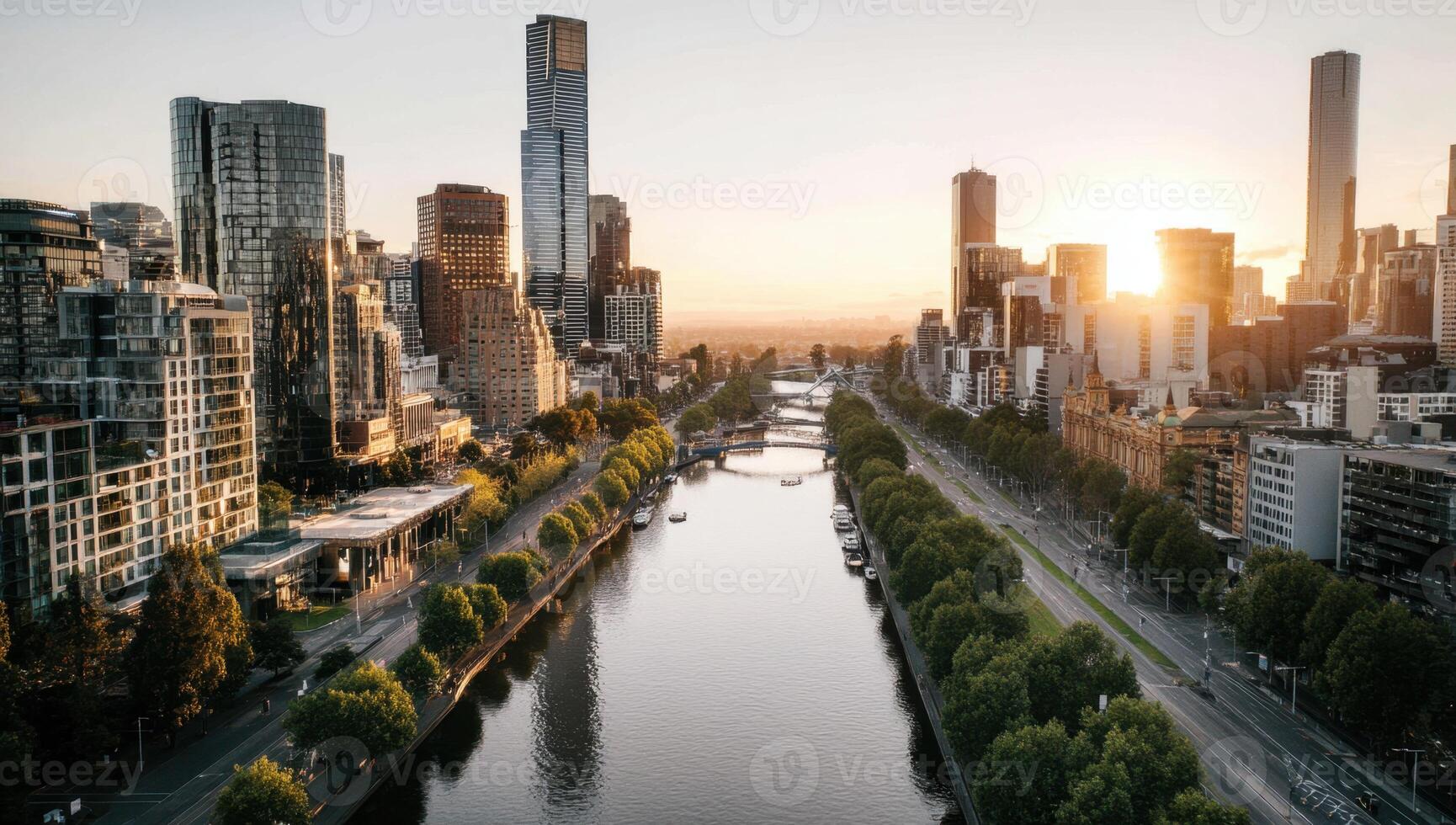 Melbourne Skyline at Sunset View From Above the Yarra River Wonderful Place photo