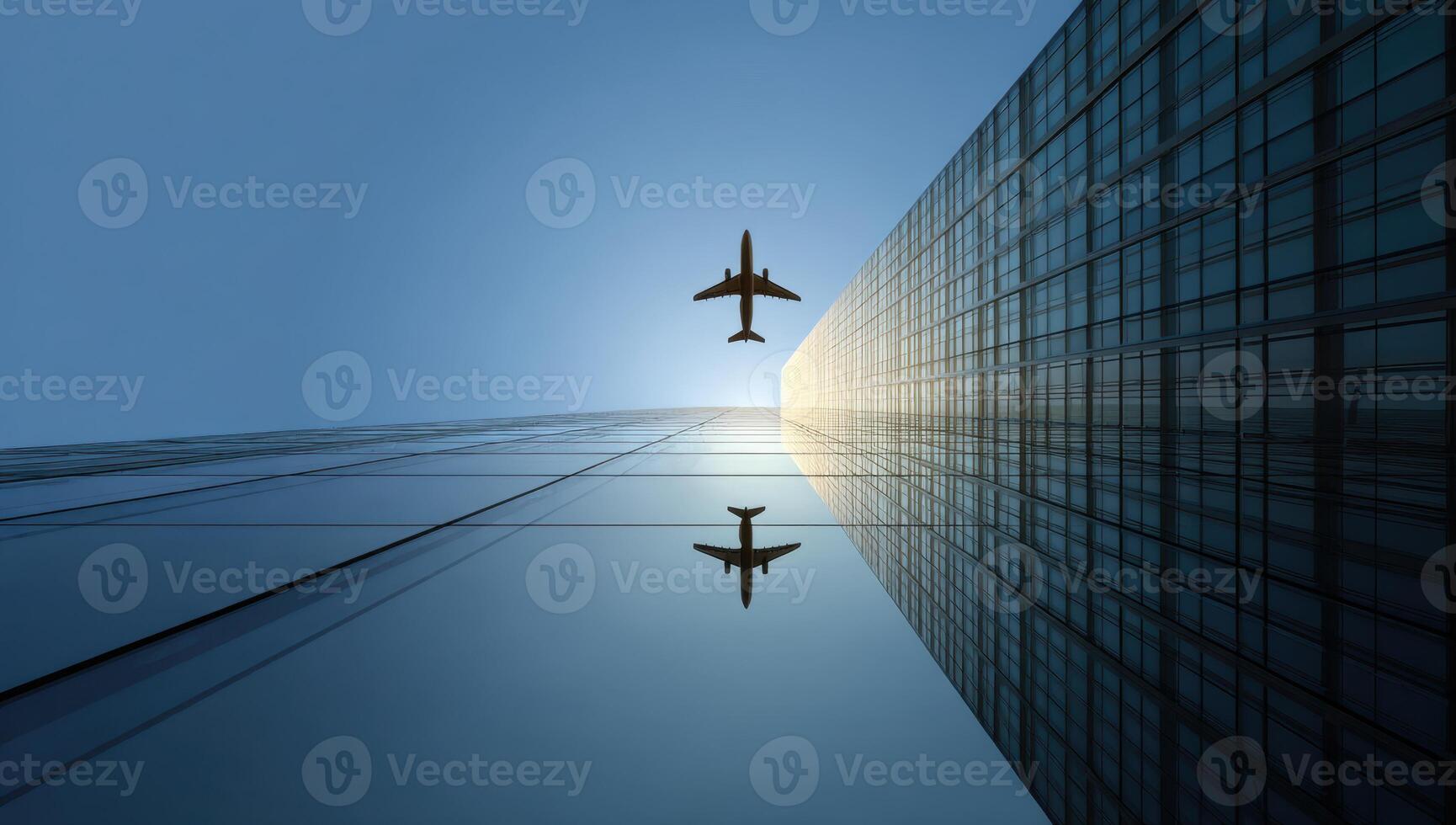 Airplane Reflection Between Building and Sky Great View Best Airplane Photo Shot