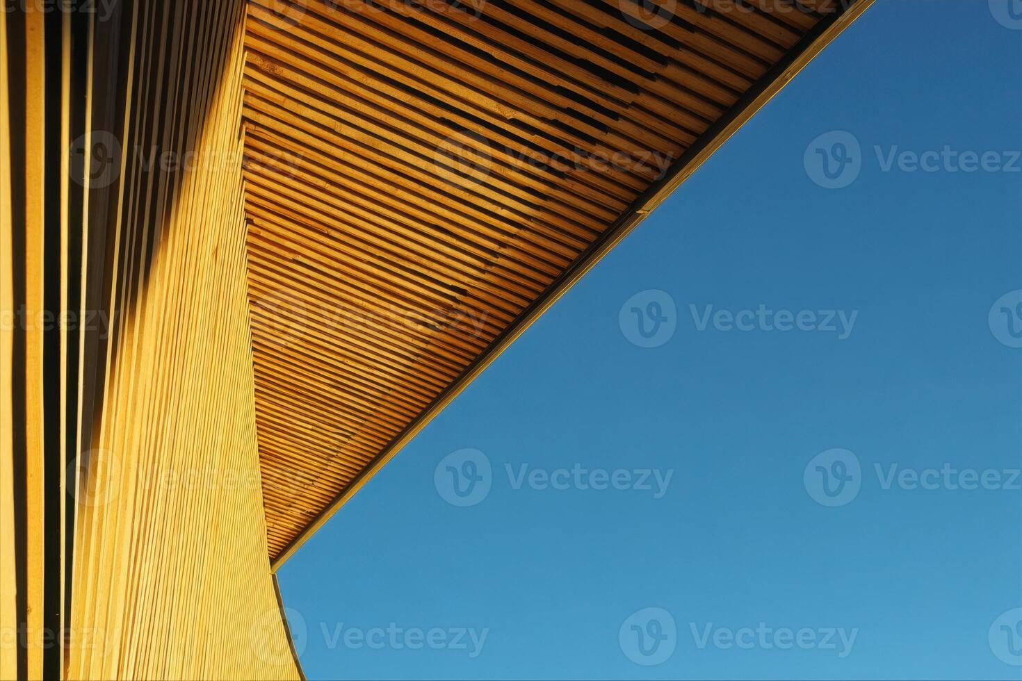 Wood Architectural Design Against Bright Sky Wooden Pattern Timber Background Surface photo