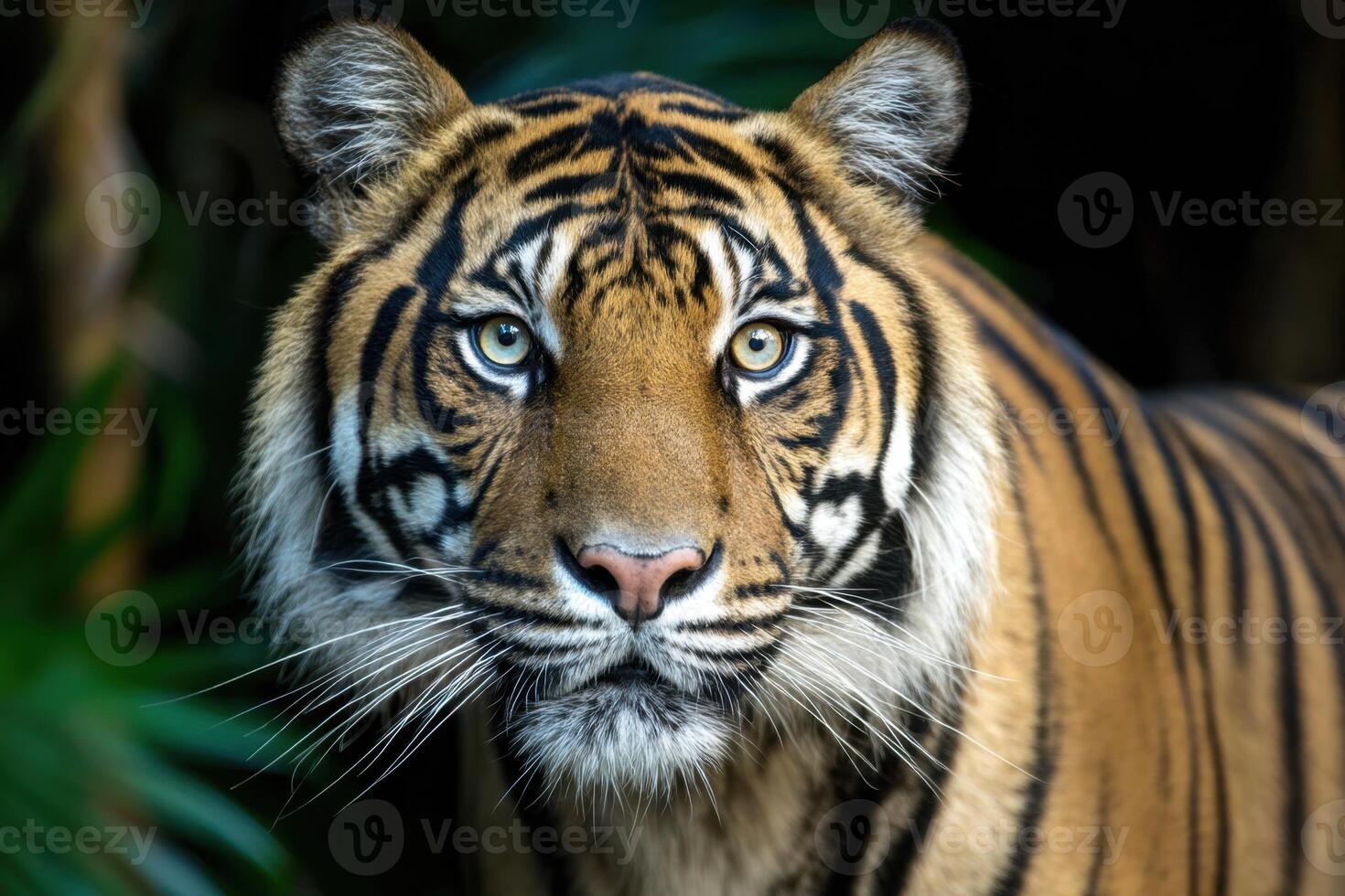 A tiger is looking directly at the camera photo