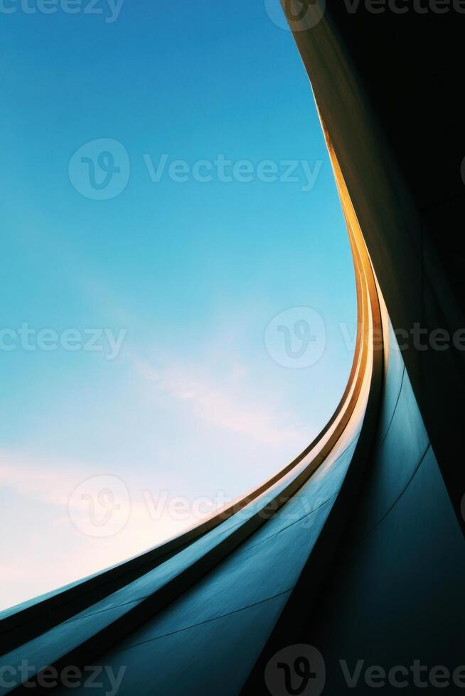 Abstract Geometric Architecture with Sky Above the Metallic Surface photo