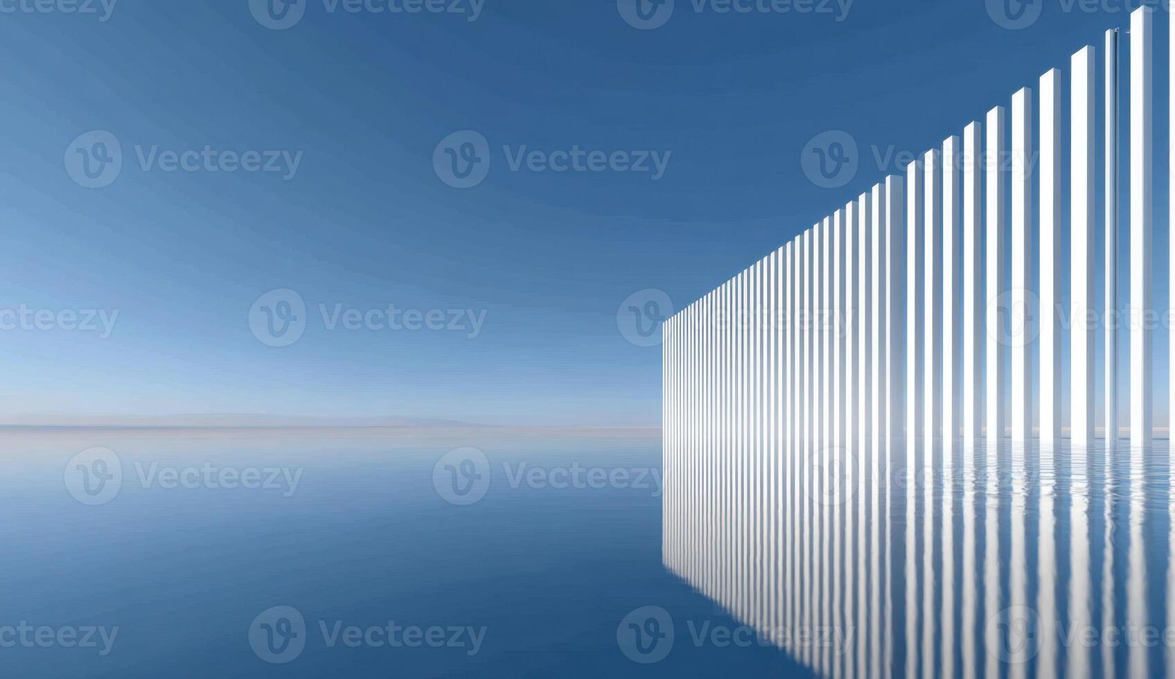 Serene View of Parallel White Beams Reflected in Water photo