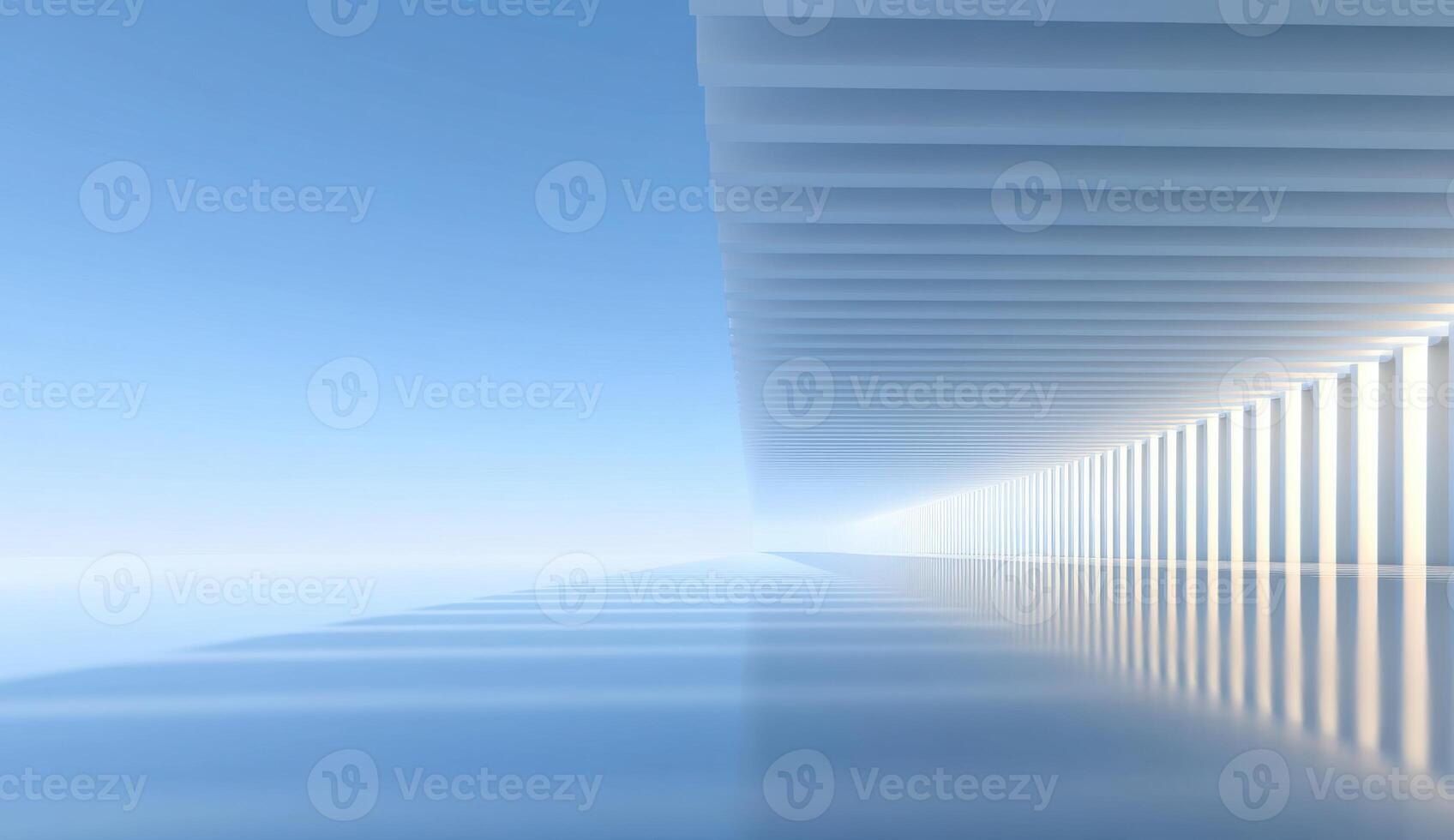 Abstract Architecture White Hallway with Columns and Blue Sky photo