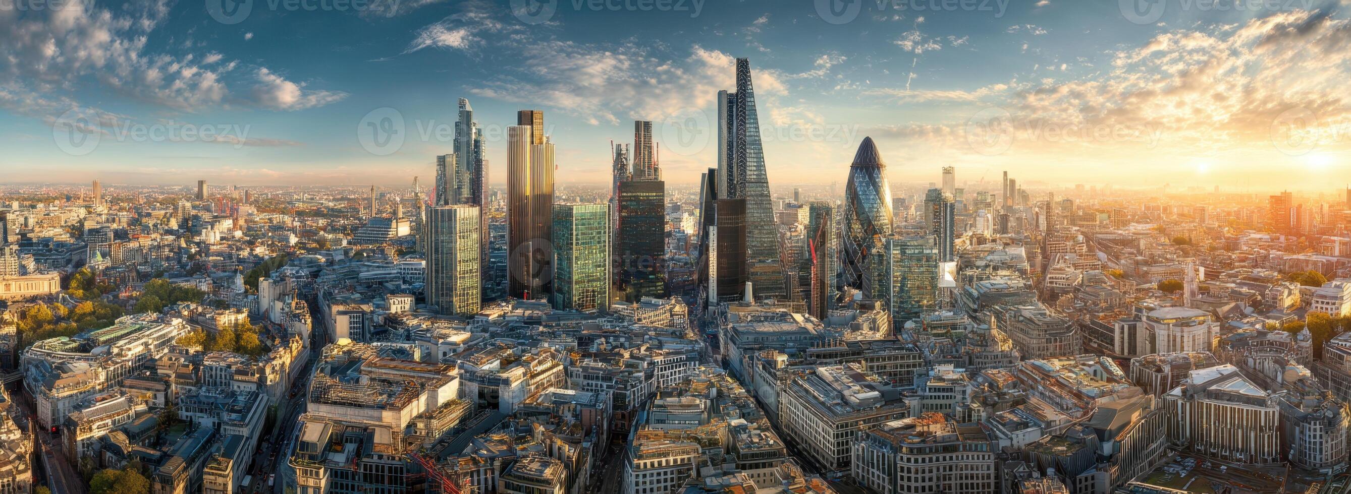 Panorama of the city skyline against a cloudy sky photo