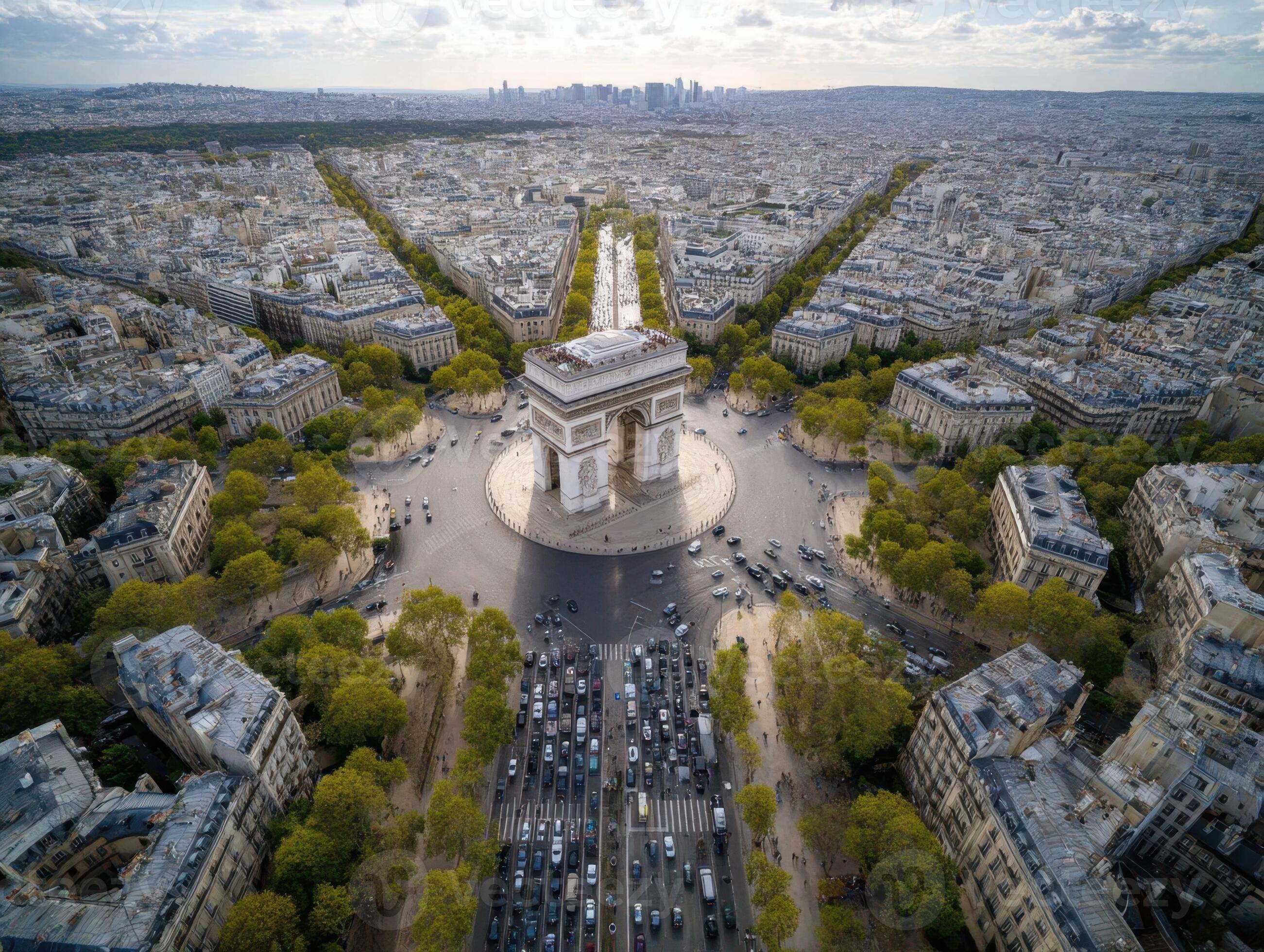 Paris Arc de Triomphe Aerial View on a Summer Day 66580942 Stock