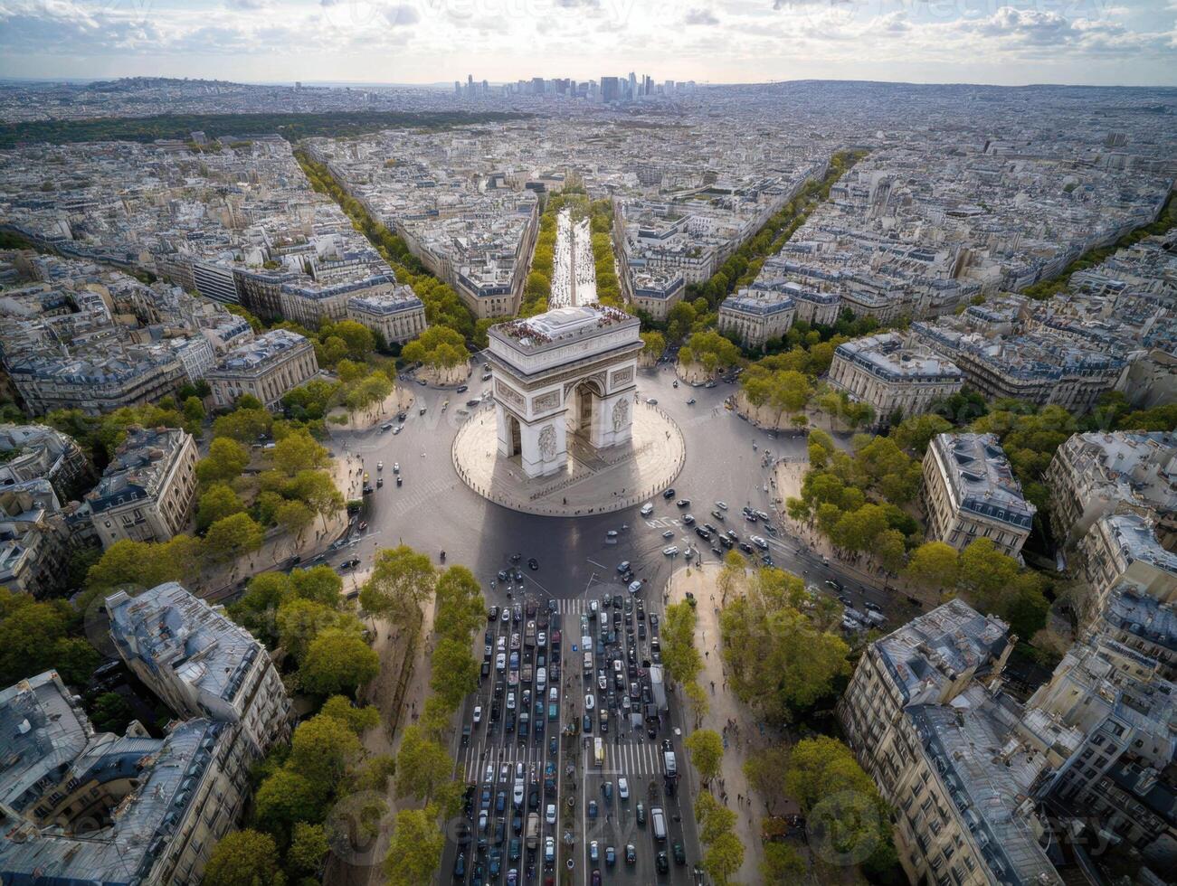 Paris Arc de Triomphe Aerial View on a Summer Day photo