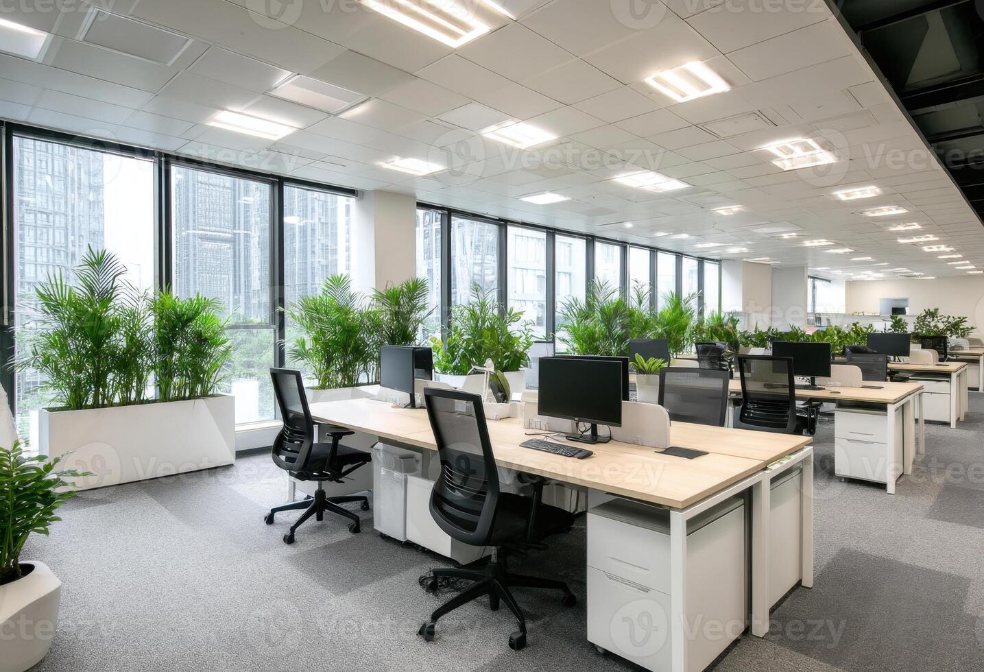 Clean Modern Office Space With Plants and Natural Light photo
