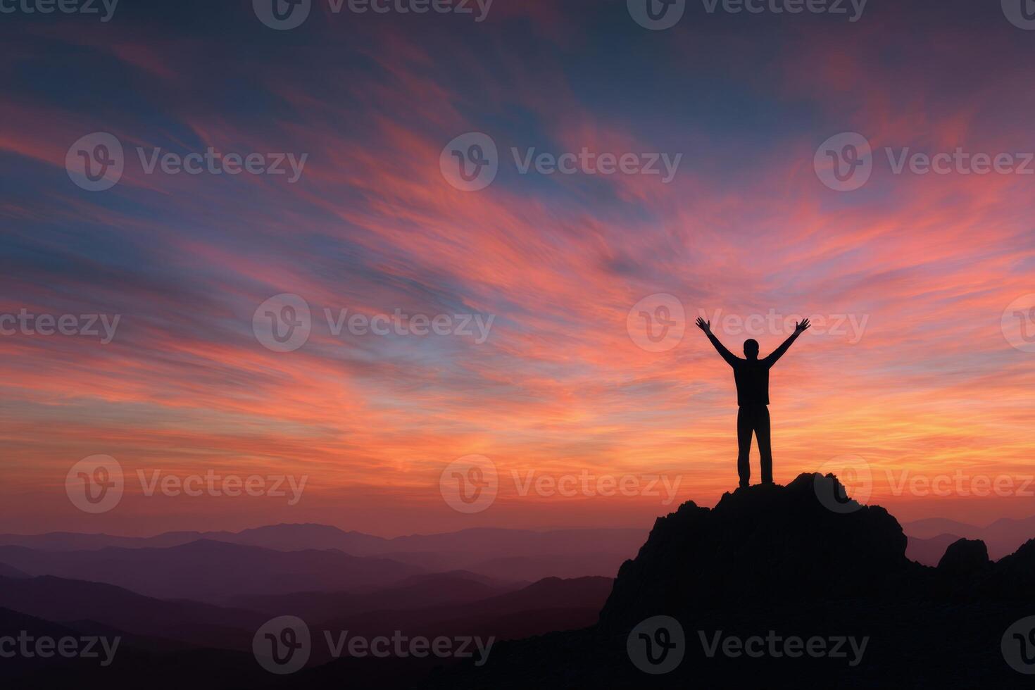 Reaching the Mountain Peak Standing with the Sky Is a Perfect Achievement photo
