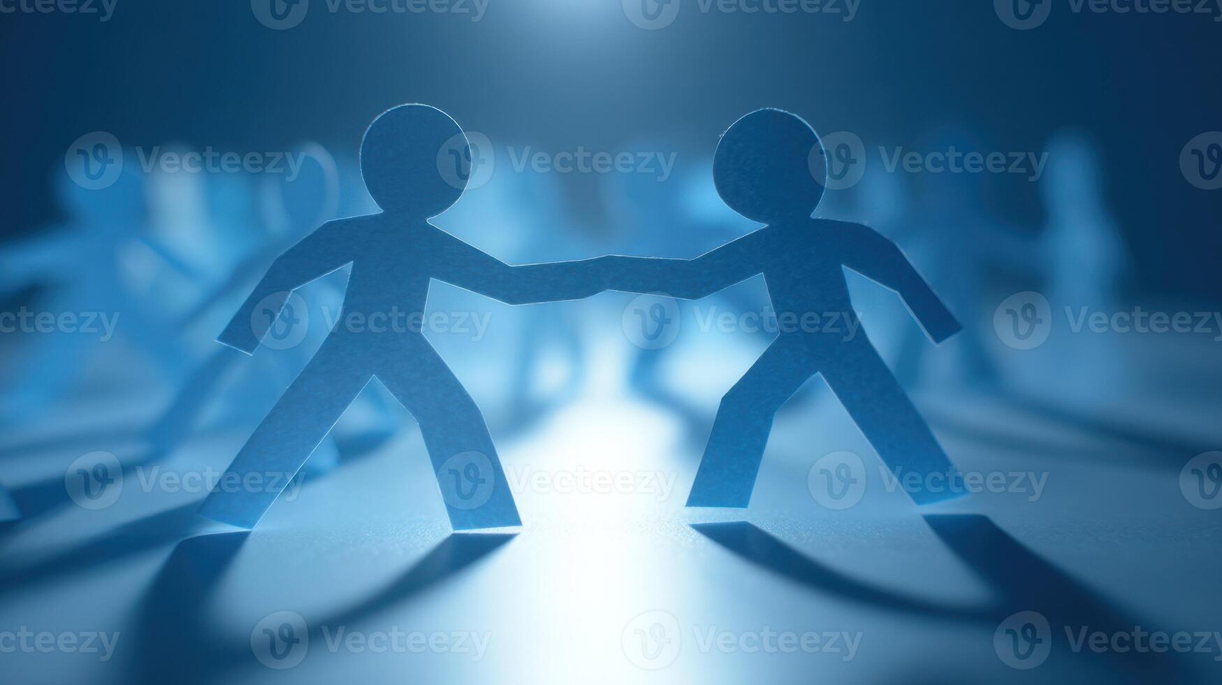 People Made of Paper Joined Hands Together Symbolizing Teamwork and Partnership Concept photo