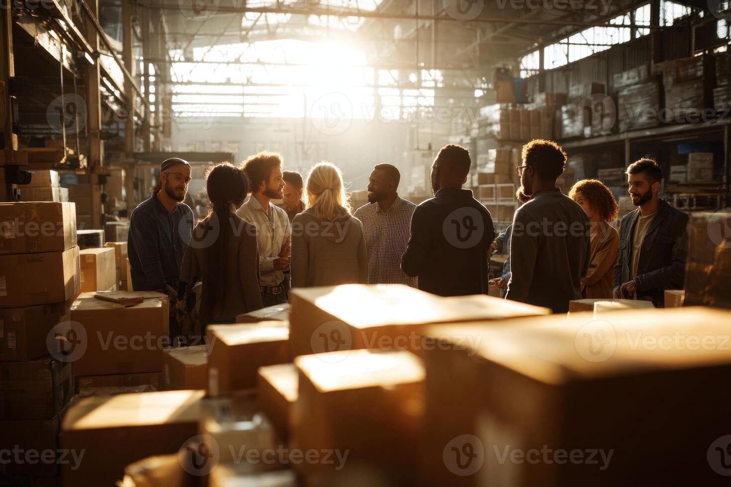 Warehouse Team Meeting Collaboration Strategy Efficiency Together in a Fulfillment Center photo