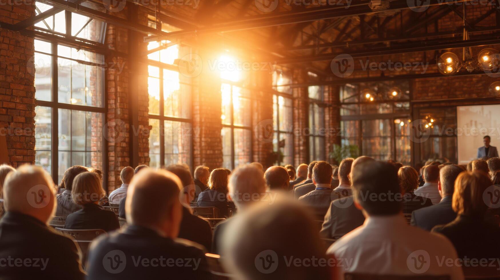 A Conference Setting With the Crowd Listening and Attending a Lecture photo