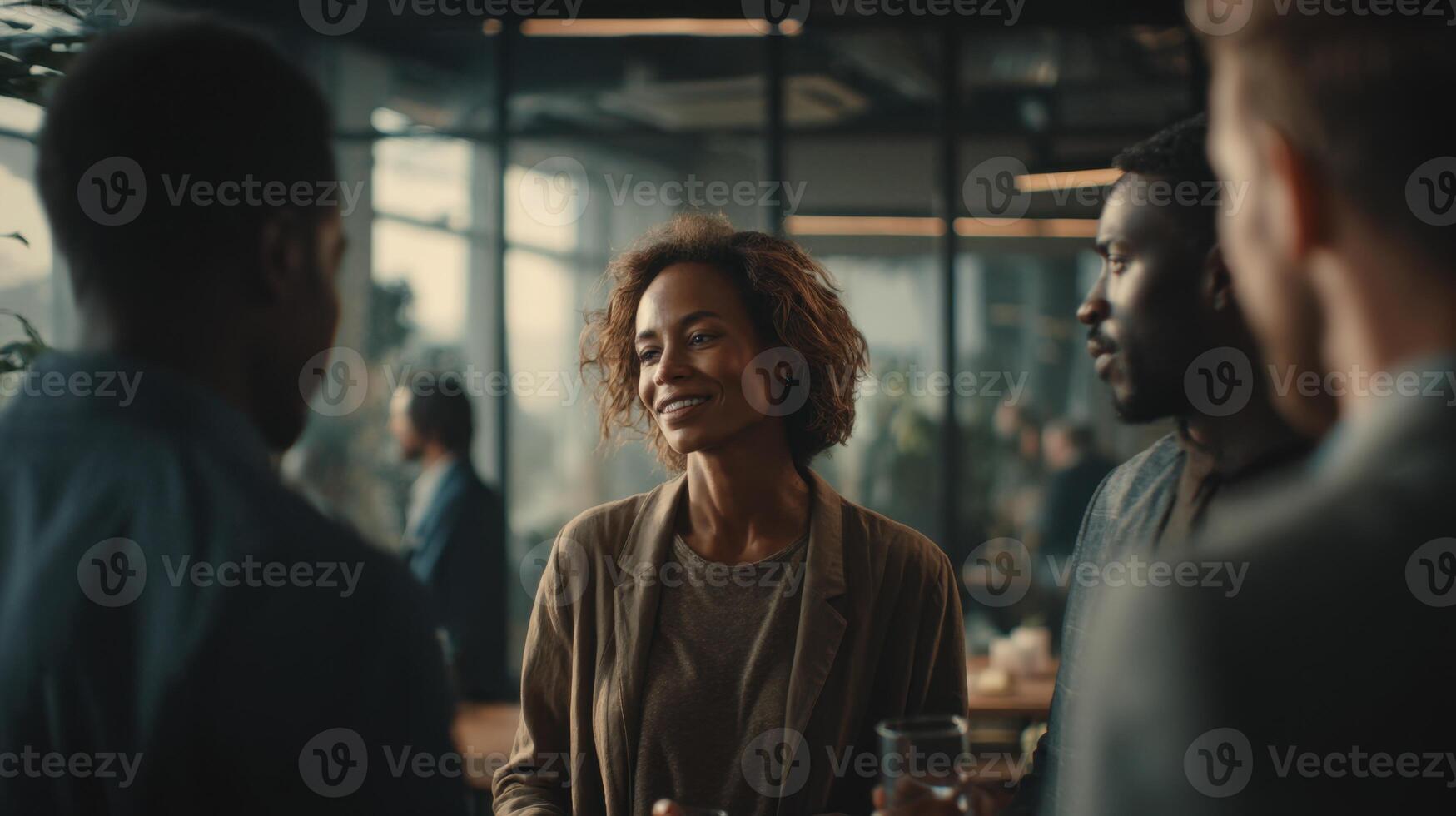 Diverse Professionals Networking and Communicating in a Modern and Collaborative Office Setting photo