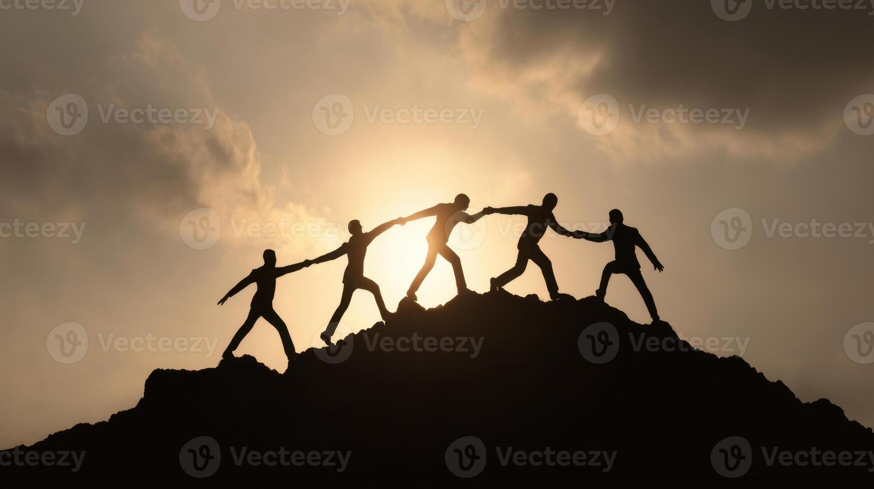 Successful Team Collaboration People Connecting On the Top of Mountain Hill photo