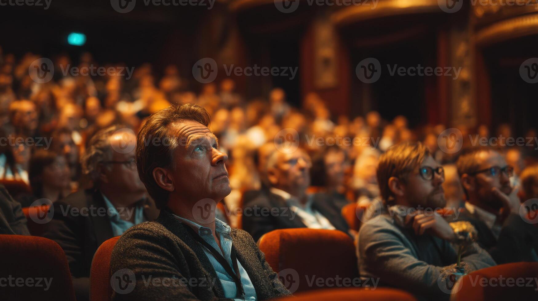 Enthralled Audience Immersed in Captivating Performance a Sea of Faces Lit photo