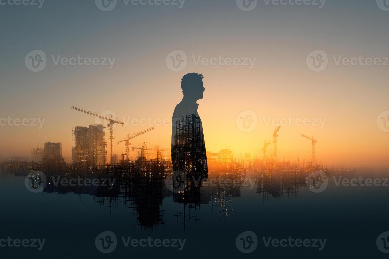 Lost in the City A Silhouette Against the Skyline at Sunrise photo