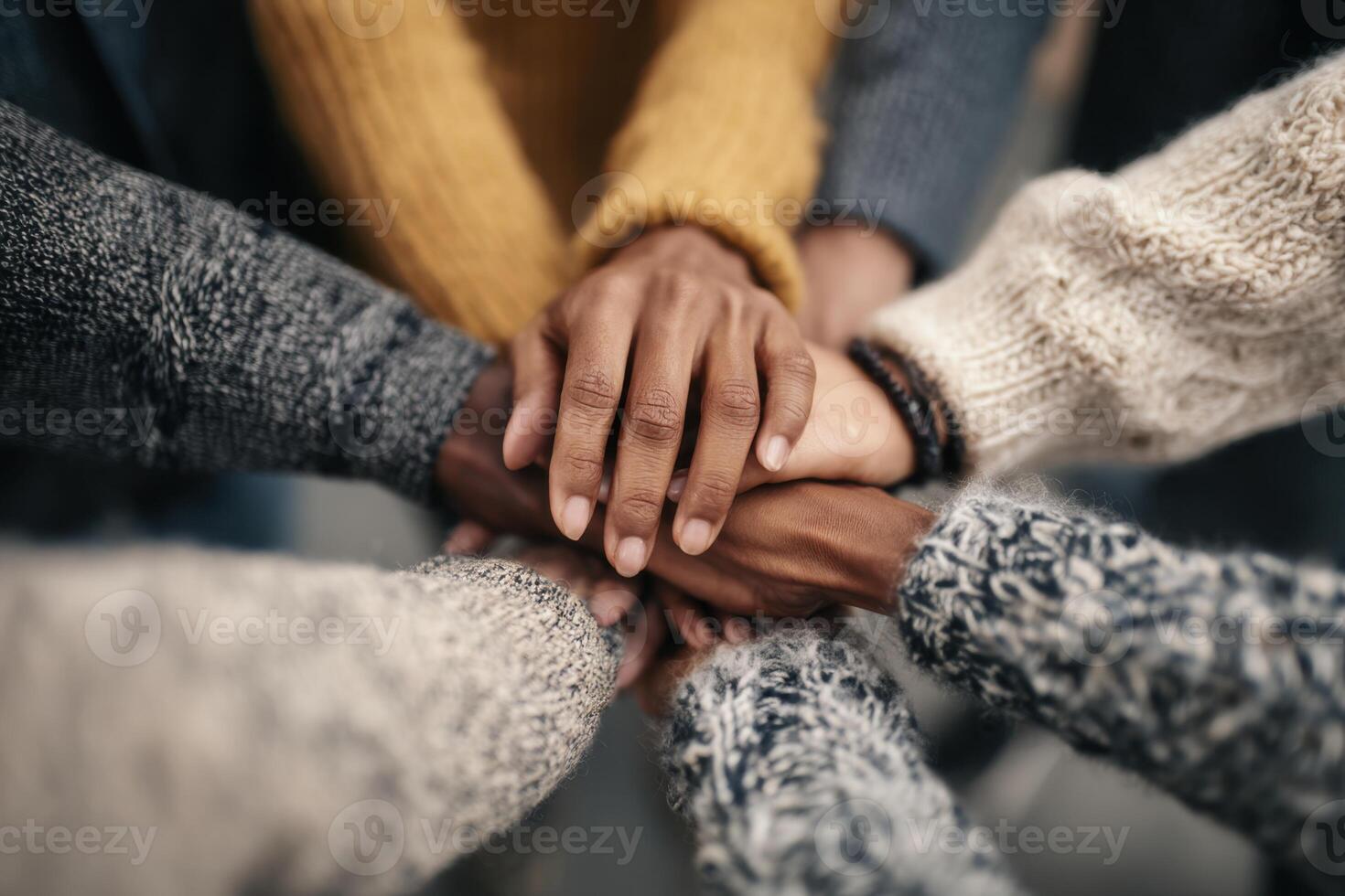 Teamwork and Collaboration a United Group of Diverse Hands Joining Together photo