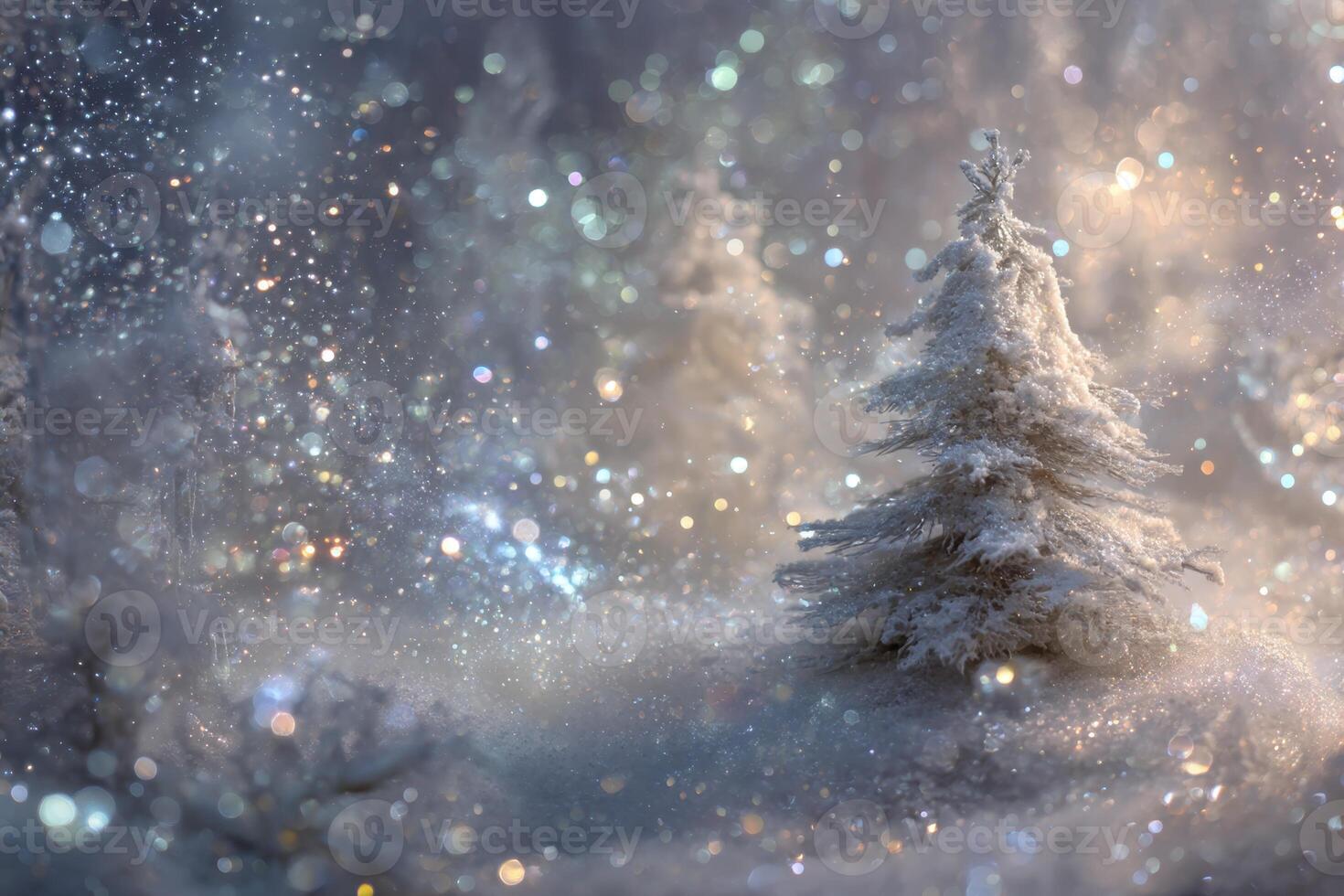 A Tranquil Winter Wonderland Scene of Snow Covered Trees and Sparkles photo