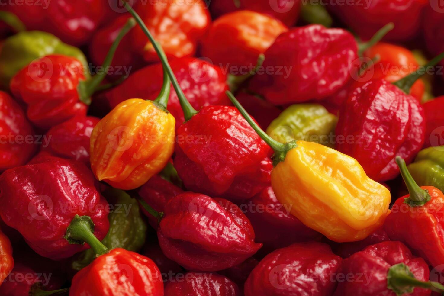 Vibrant Habanero Peppers Array Spicy Flavorful and Colorful Culinary Delights Collection photo