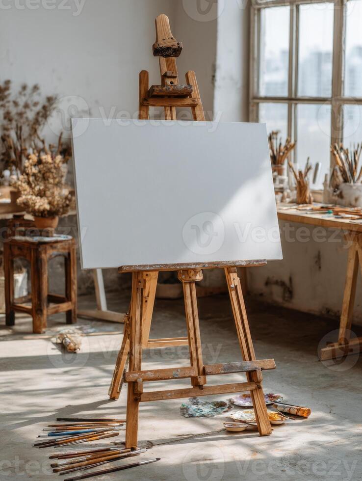 Creating a Masterpiece in a Bright Creative Studio Using Artistic Tools photo