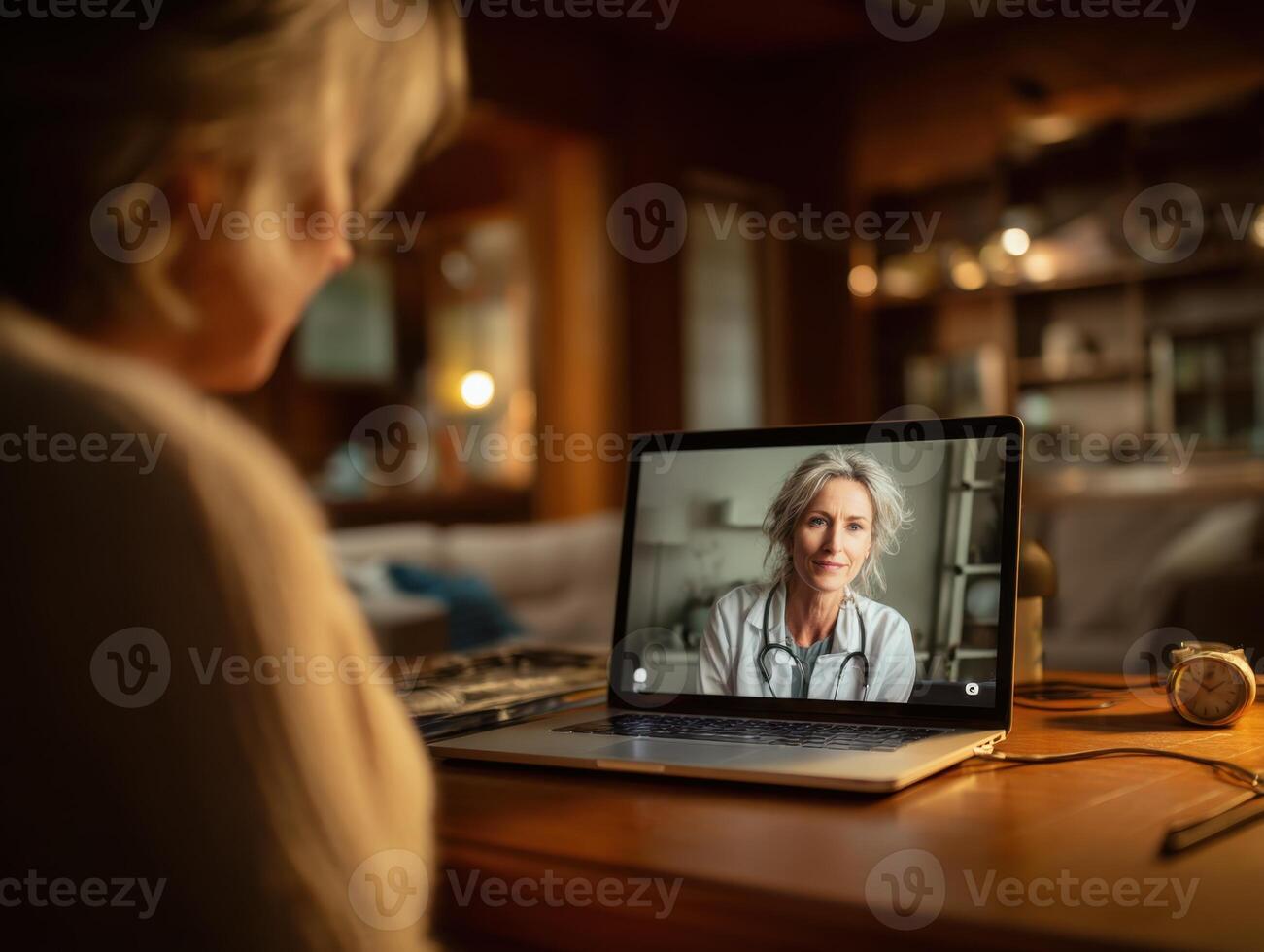 Online Medical Consultation Doctor and Senior Patient Telemedicine Remote Healthcare Concept photo