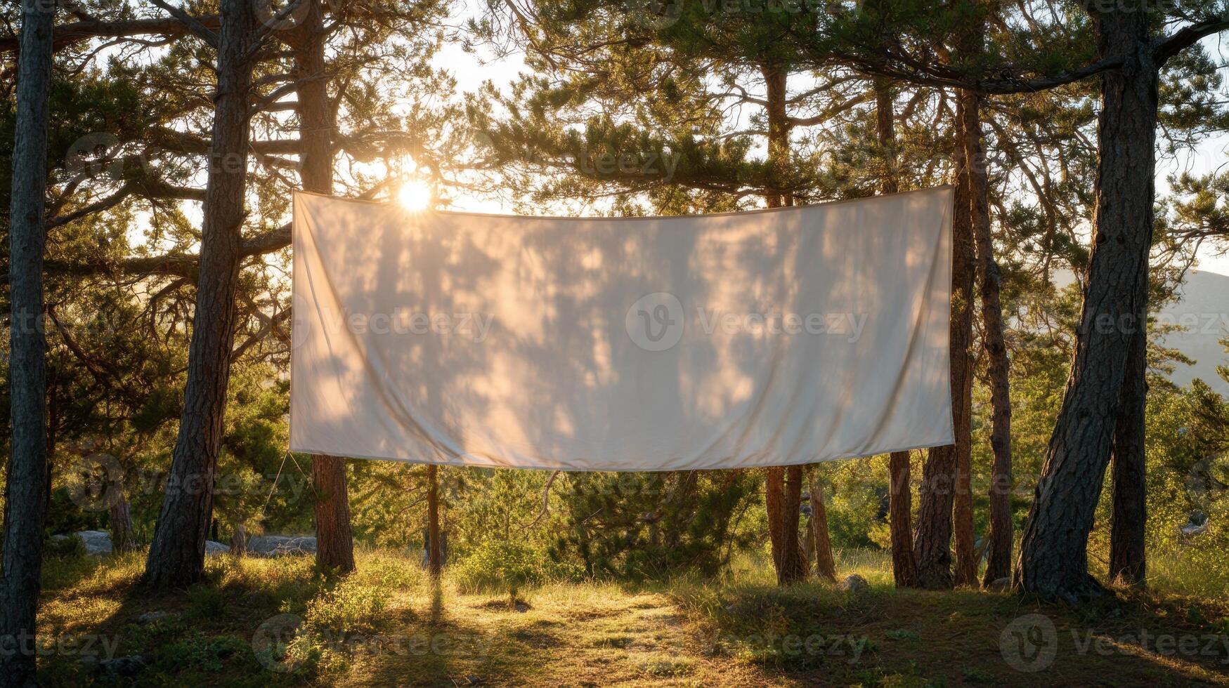 White Canvas Against the Trees Blank Sign for Personalized Message and Design photo