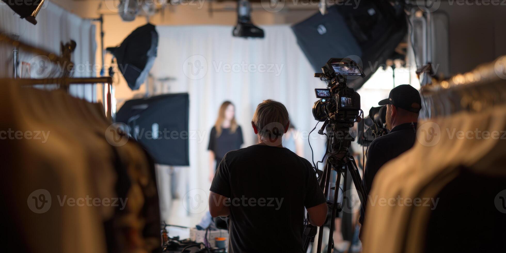 Backstage Production Crew on Set with Lighting and Camera Setup photo