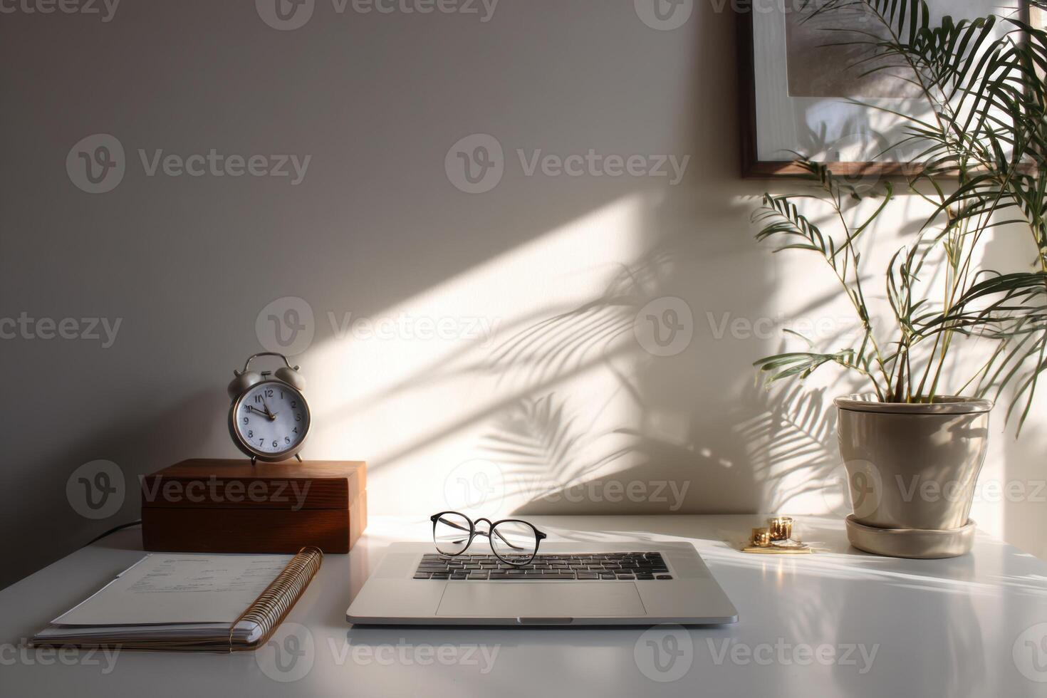 Indoor Aesthetic Setup A White Table With Accessories A Simple Home Office photo