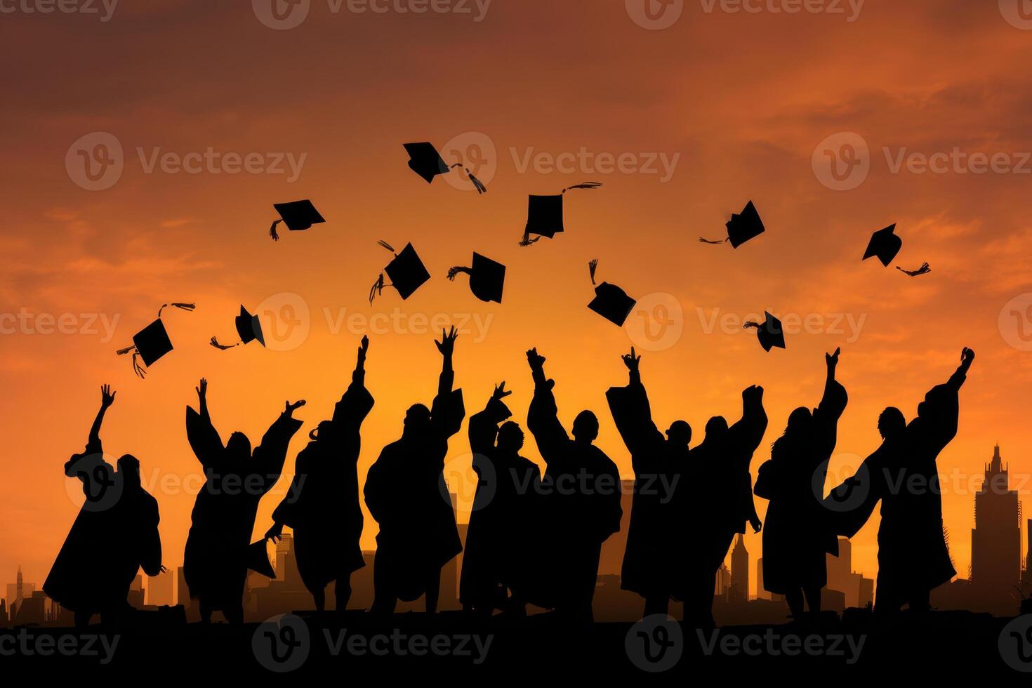 Graduation Ceremony Caps Thrown into the Air A Symbolic Gesture of Success photo