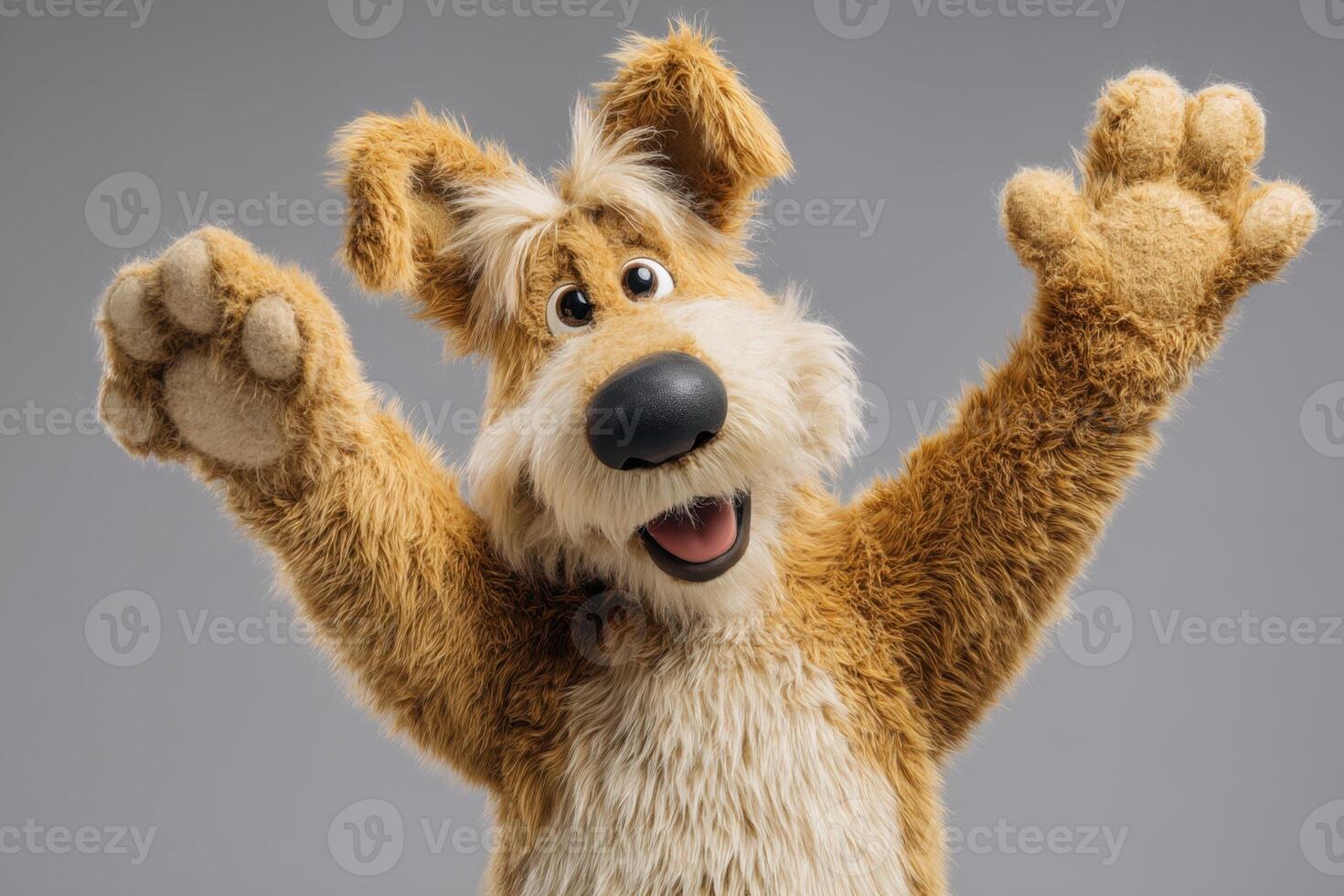 Joyful Brown Dog with Paws Up A Cute Animated Character Ready photo