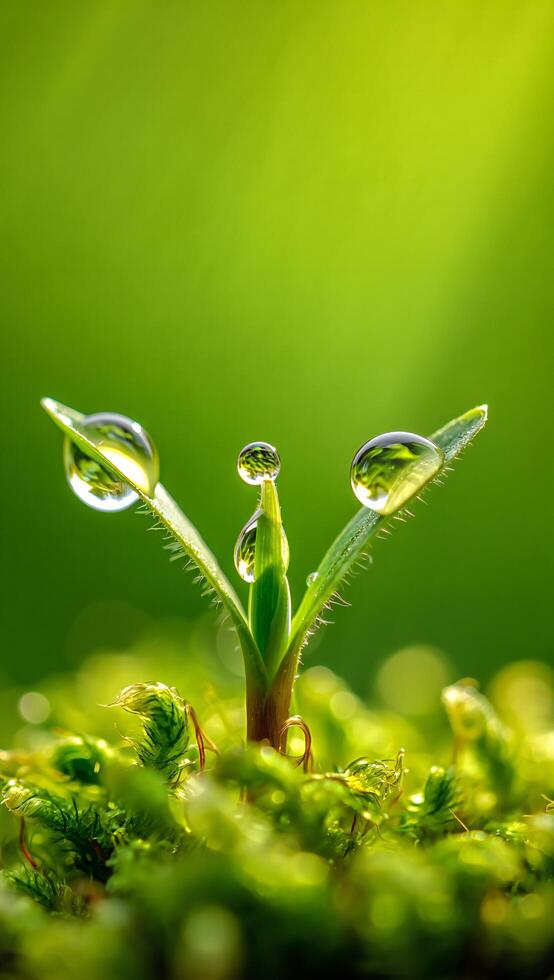 Vibrant Green Sprout with Dew Drops Nature s New Life Macro Photography photo