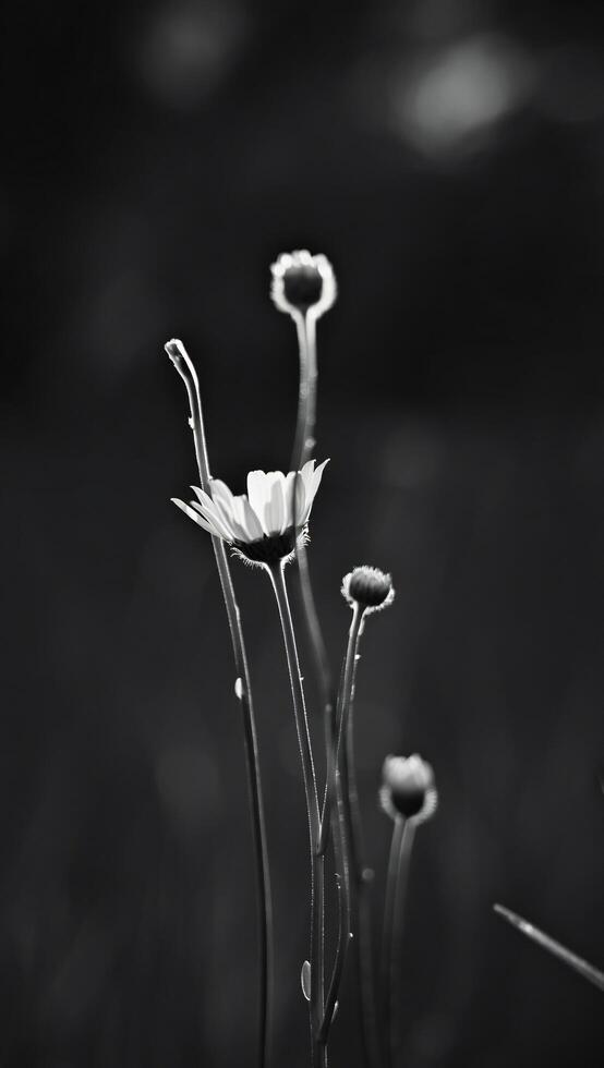 Monochrome Backlit Wildflowers Graceful Meadow Blooms in Dramatic Light photo