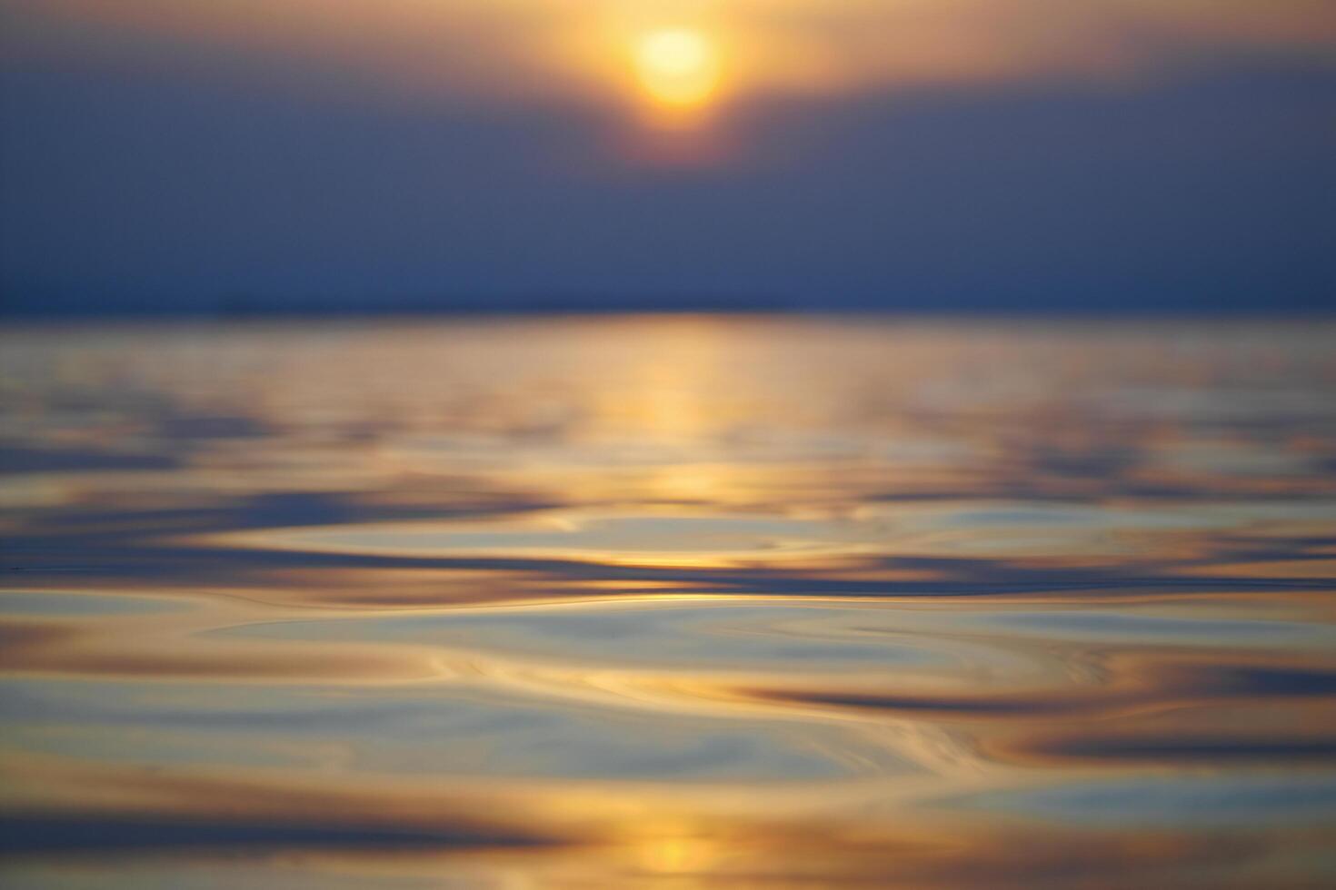 Nature Background Serene Sunset Reflection on Calm Water Surface at Dusk photo