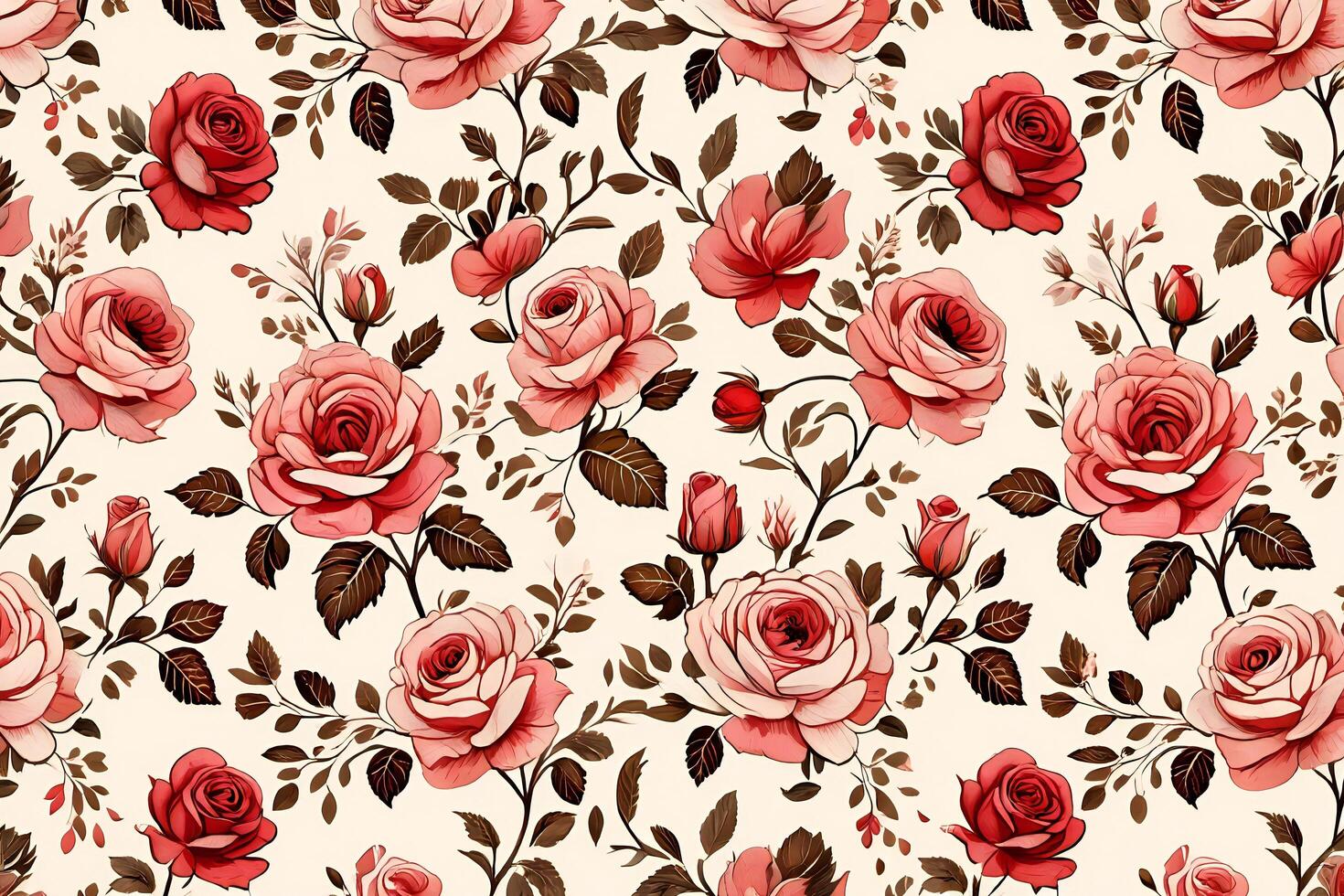 Flowers Background Seamless Vintage Floral Pattern Watercolor Roses and Leaves Background Design photo