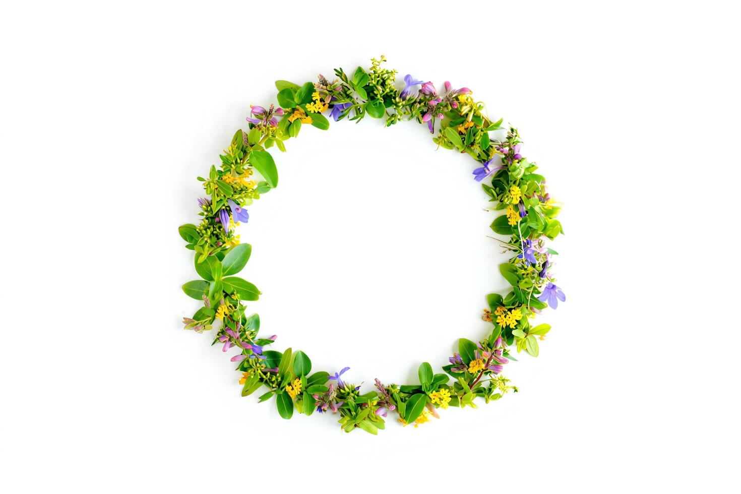 Flowers Background Vibrant Spring Floral Wreath Circle of Yellow and Purple Flowers Nature Frame photo