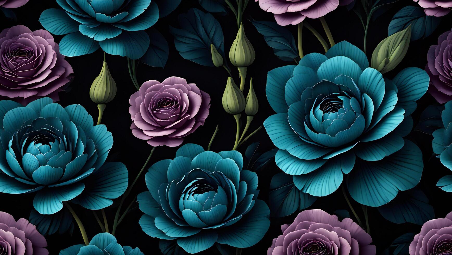 Flowers Background Elegant Teal and Purple Floral Pattern Luxurious Botanical Design Seamless Texture photo