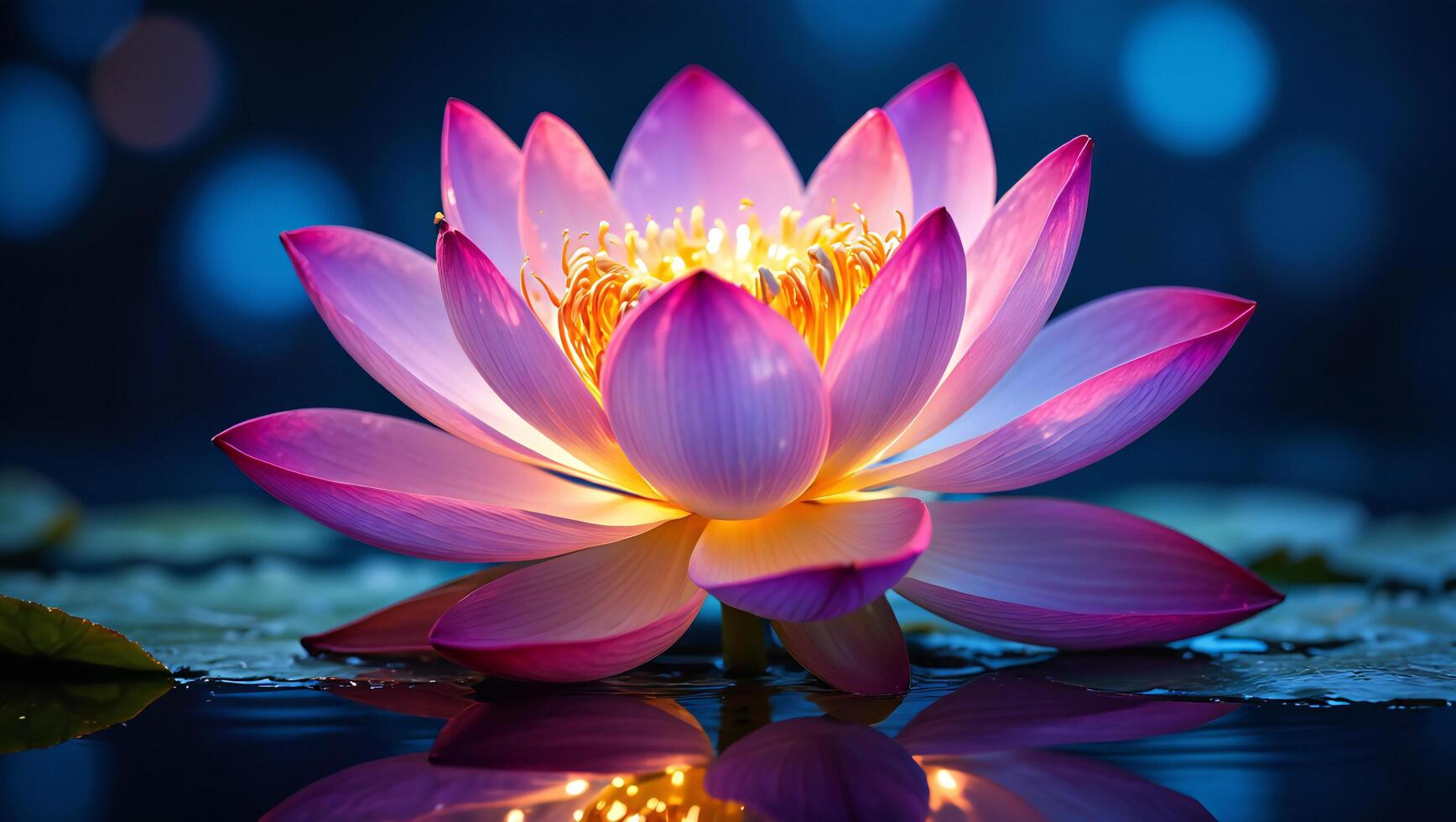 Flowers Background Serene Pink Lotus Flower Blooming at Dusk Water Lily Reflection Nature Beauty photo