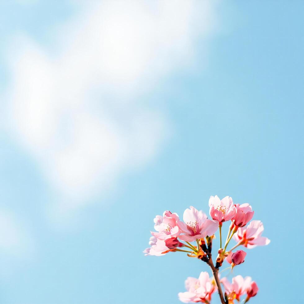 Flowers Background Delicate Pink Cherry Blossoms Against a Bright Blue Sky Spring Flowers photo