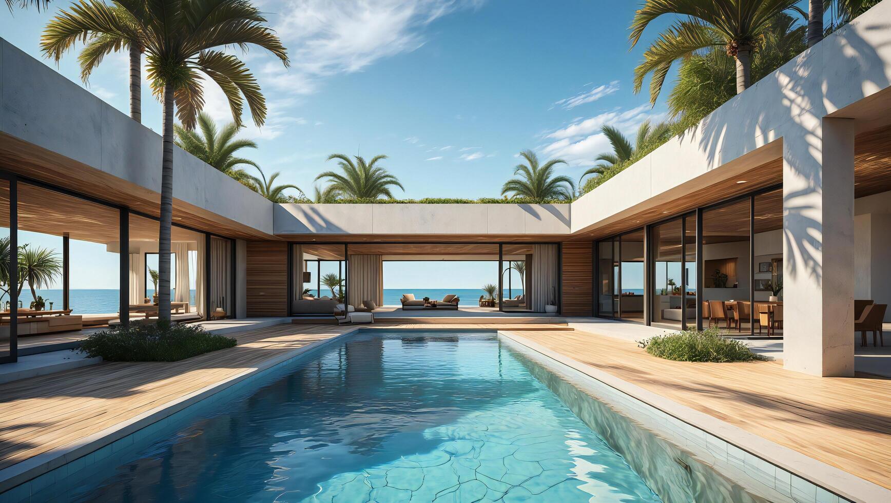 Beach Background Luxury Modern Beachfront Villa with Infinity Pool Ocean View Tropical Design photo