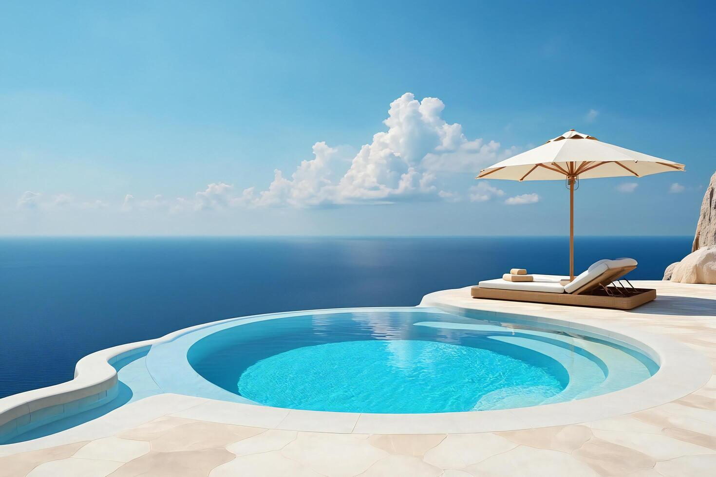 Beach Background Luxury Infinity Pool with Ocean View Sun Umbrella and Lounge Chairs on Clifftop photo