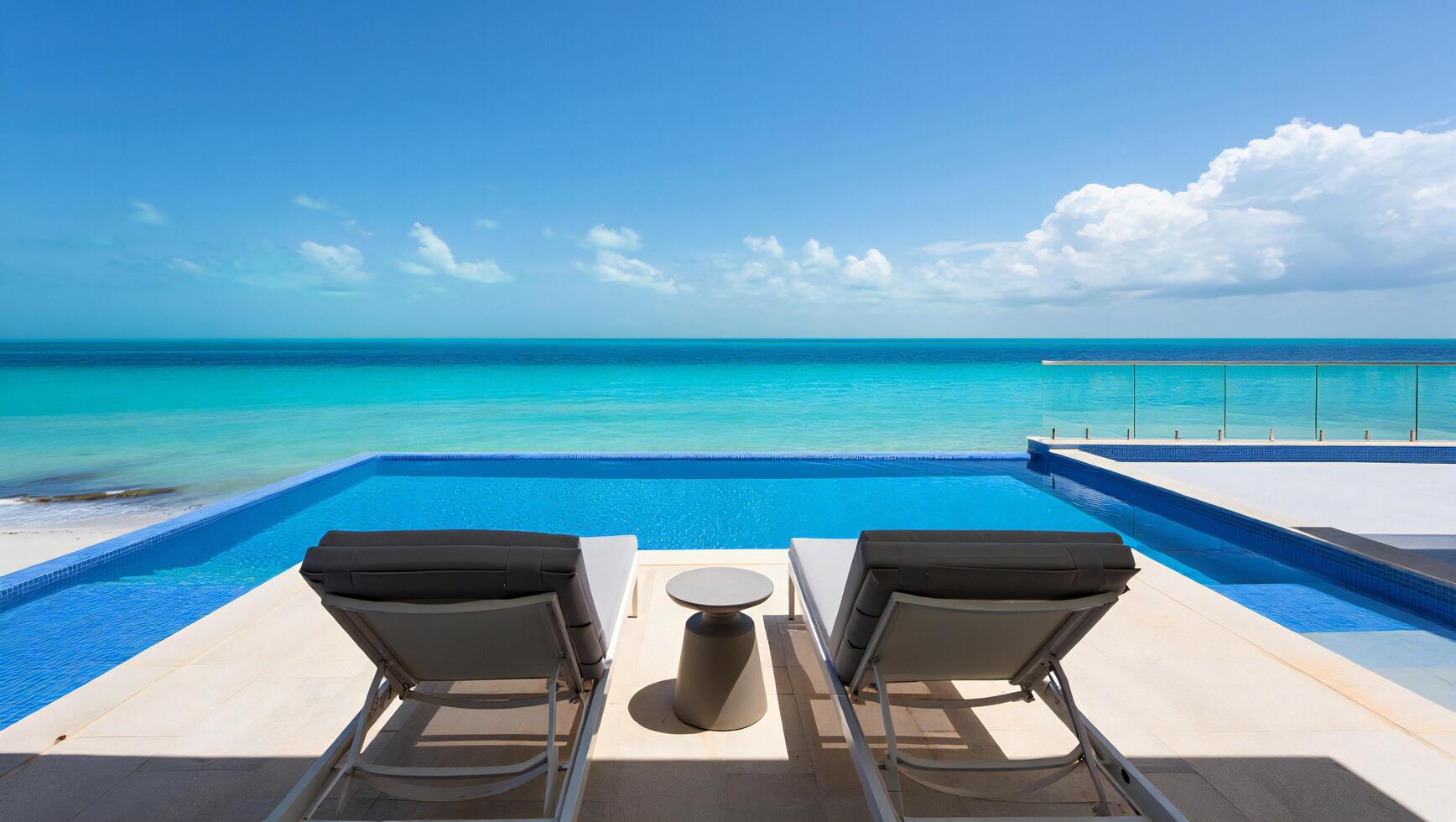 Beach Background Luxury Beachfront Infinity Pool with Lounge Chairs and Ocean View photo