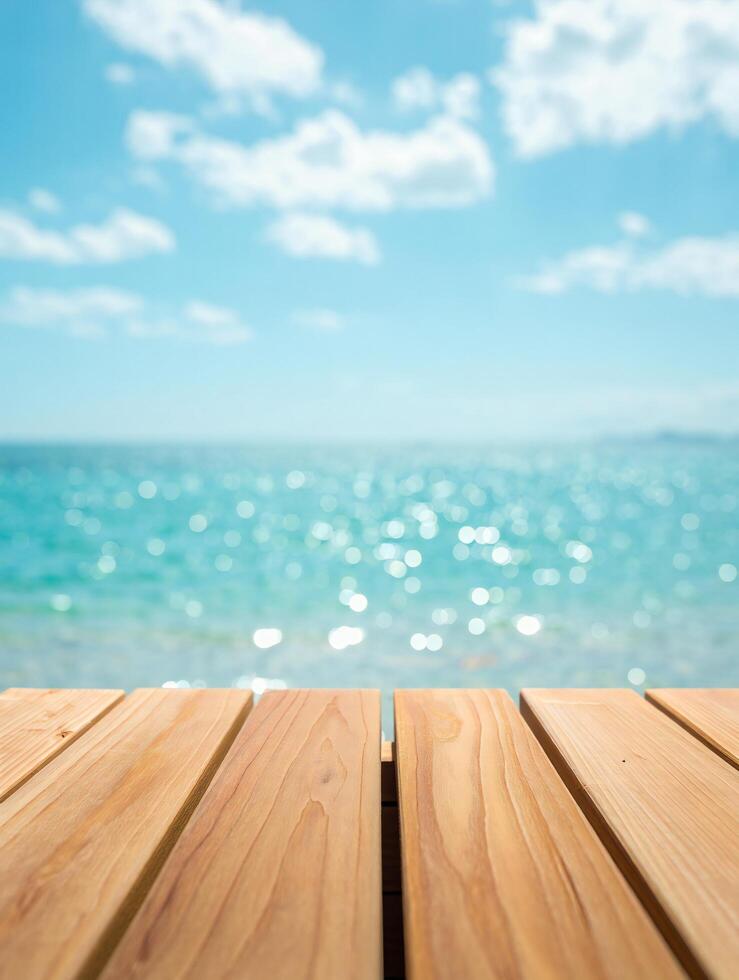 Beach Background Sunny Summer Ocean View Wooden Deck Background Beach Scenery Turquoise Water photo