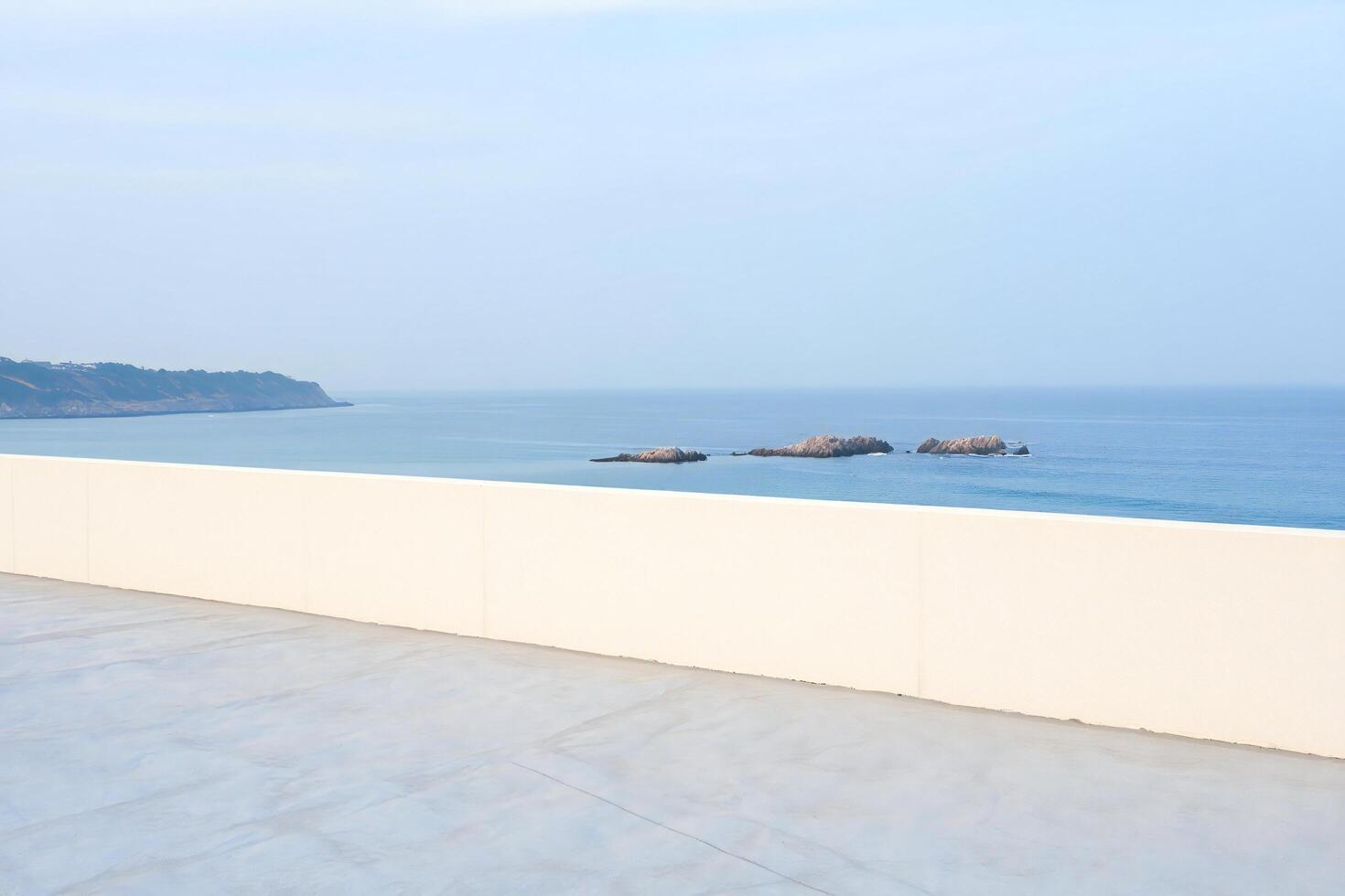 Beach Background Coastal View from Modern Terrace Ocean Rocks Minimalist Architecture photo
