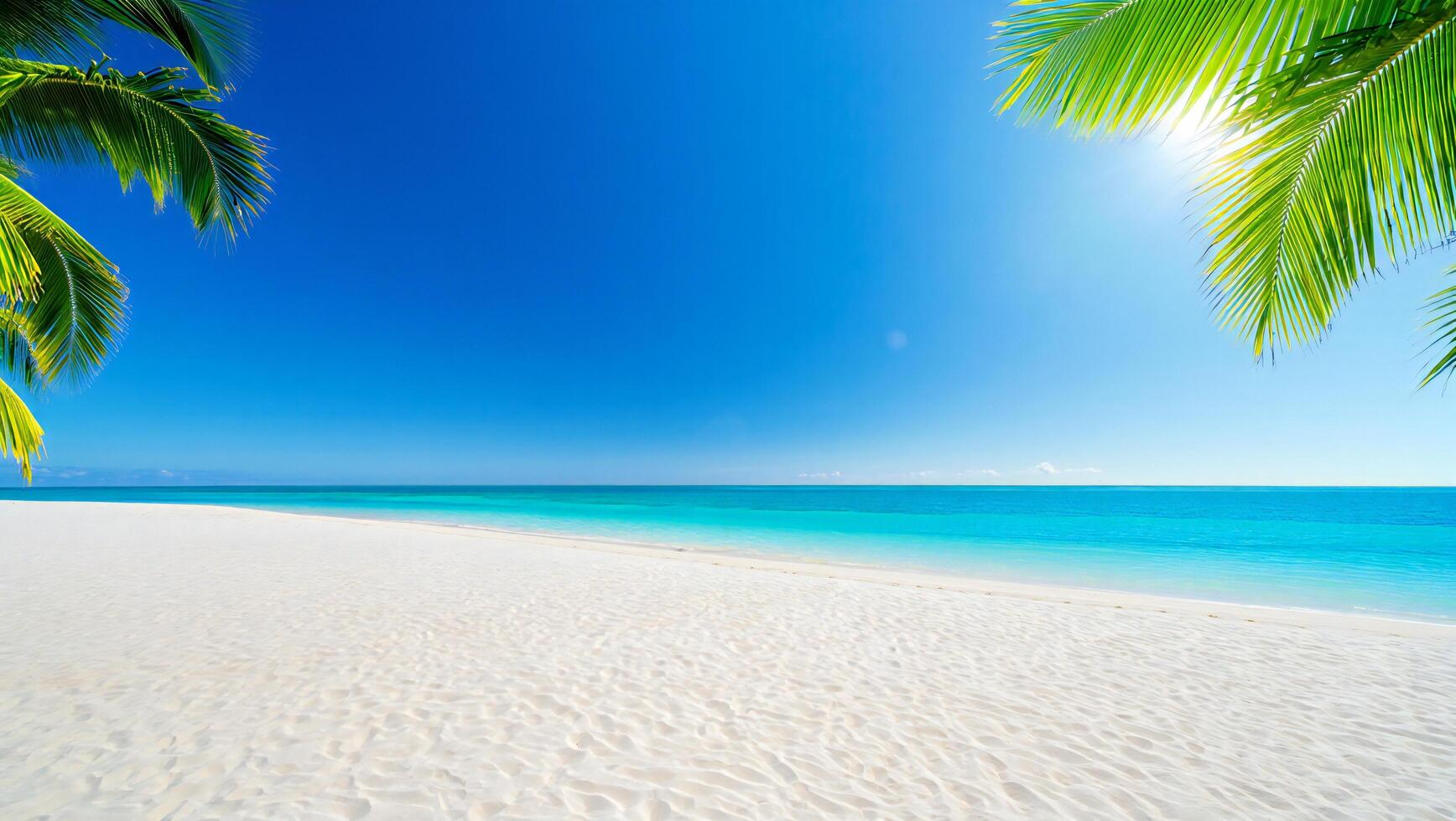 Beach Background Idyllic Tropical Beach Scene White Sand Turquoise Water Palm Trees Summer Vacation Paradise photo