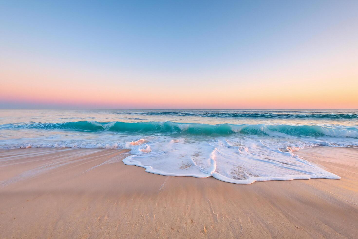 Beach Background Serene Sunset Beach Scene Tranquil Ocean Wave Rolling Onto Sandy Shore photo
