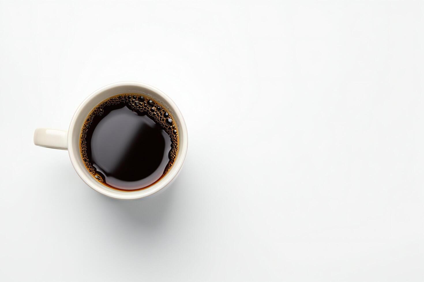 Coffee Background Aromatic Black Coffee in White Mug Overhead View Minimalist Background photo