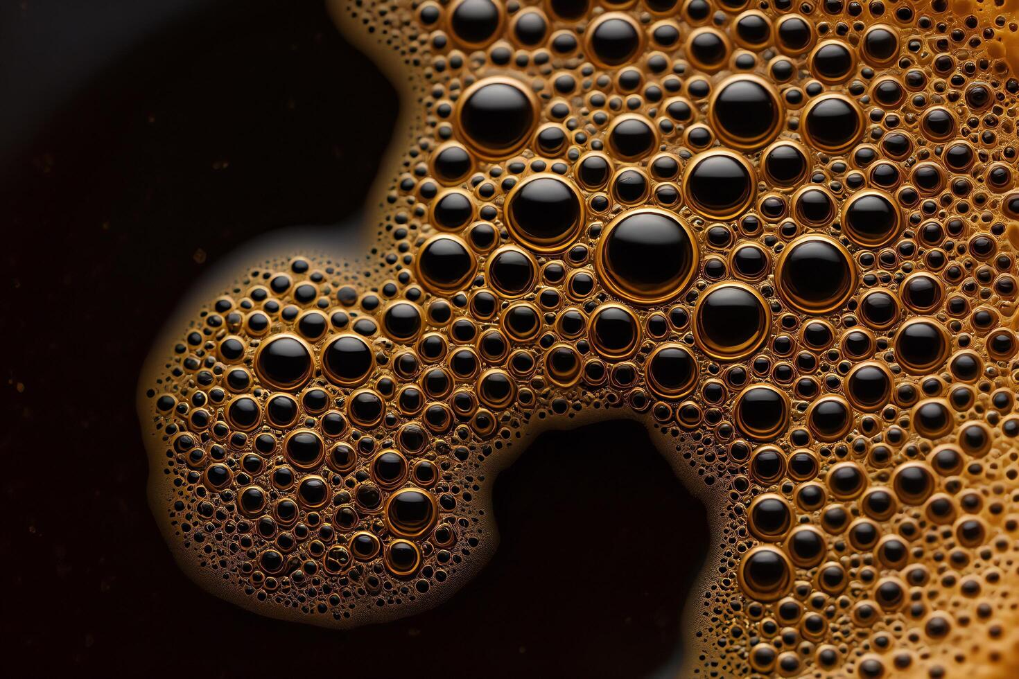 Coffee Background Close up Macro Shot of Coffee Crema Bubbles Dark Roast Texture Golden Brown Foam photo