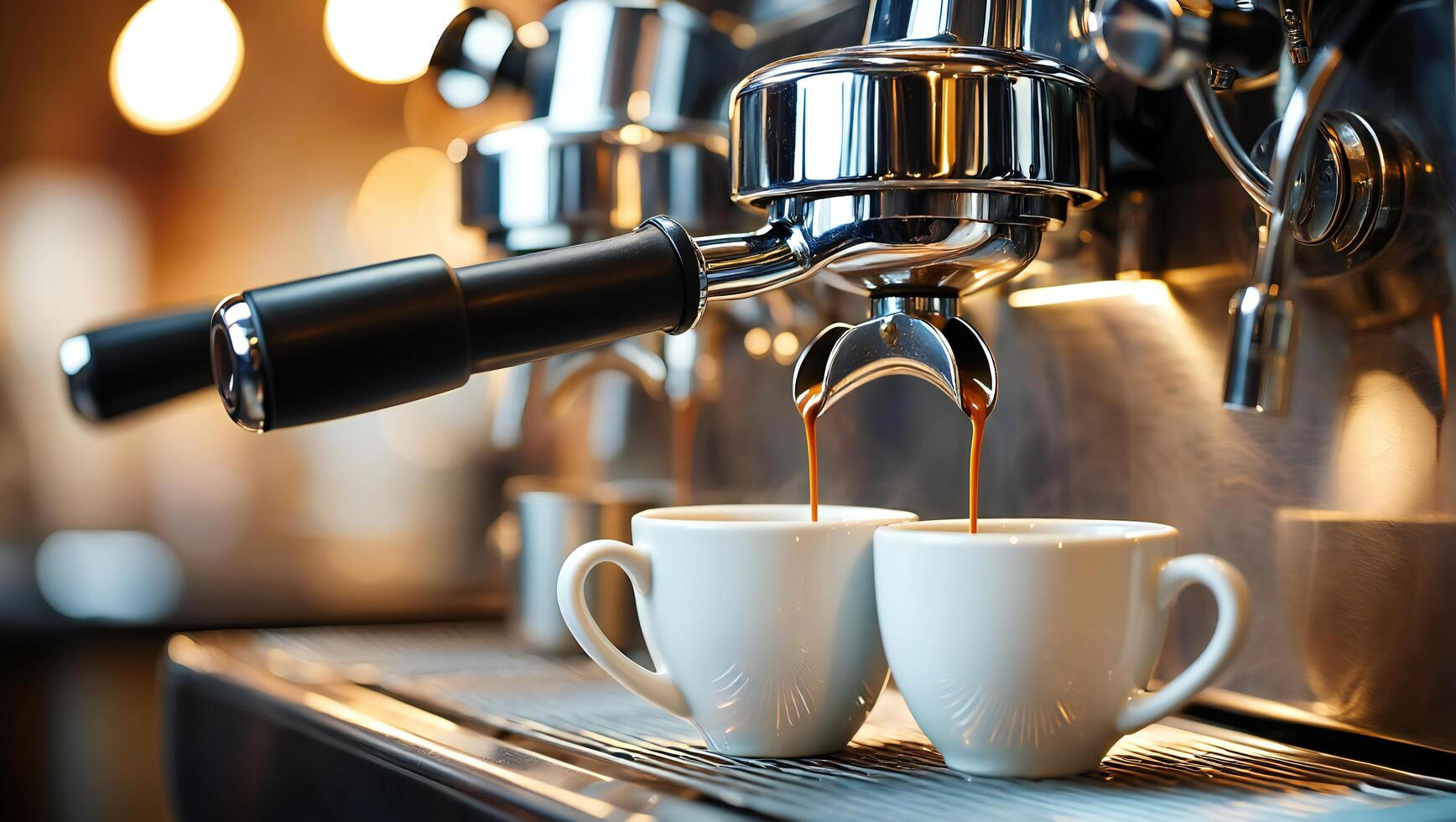 Coffee Background Espresso Machine Brewing Delicious Coffee Two Cups Filling Cafe Beverage photo