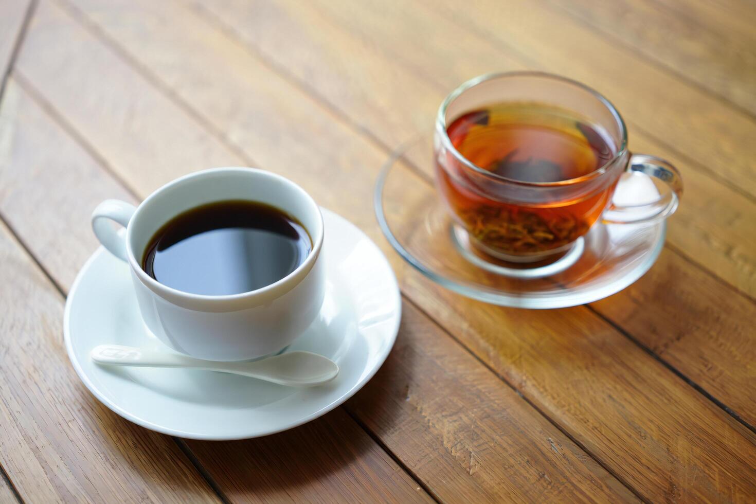 Coffee Background Aromatic Coffee and Tea Cups on Rustic Wooden Table Hot Beverages photo