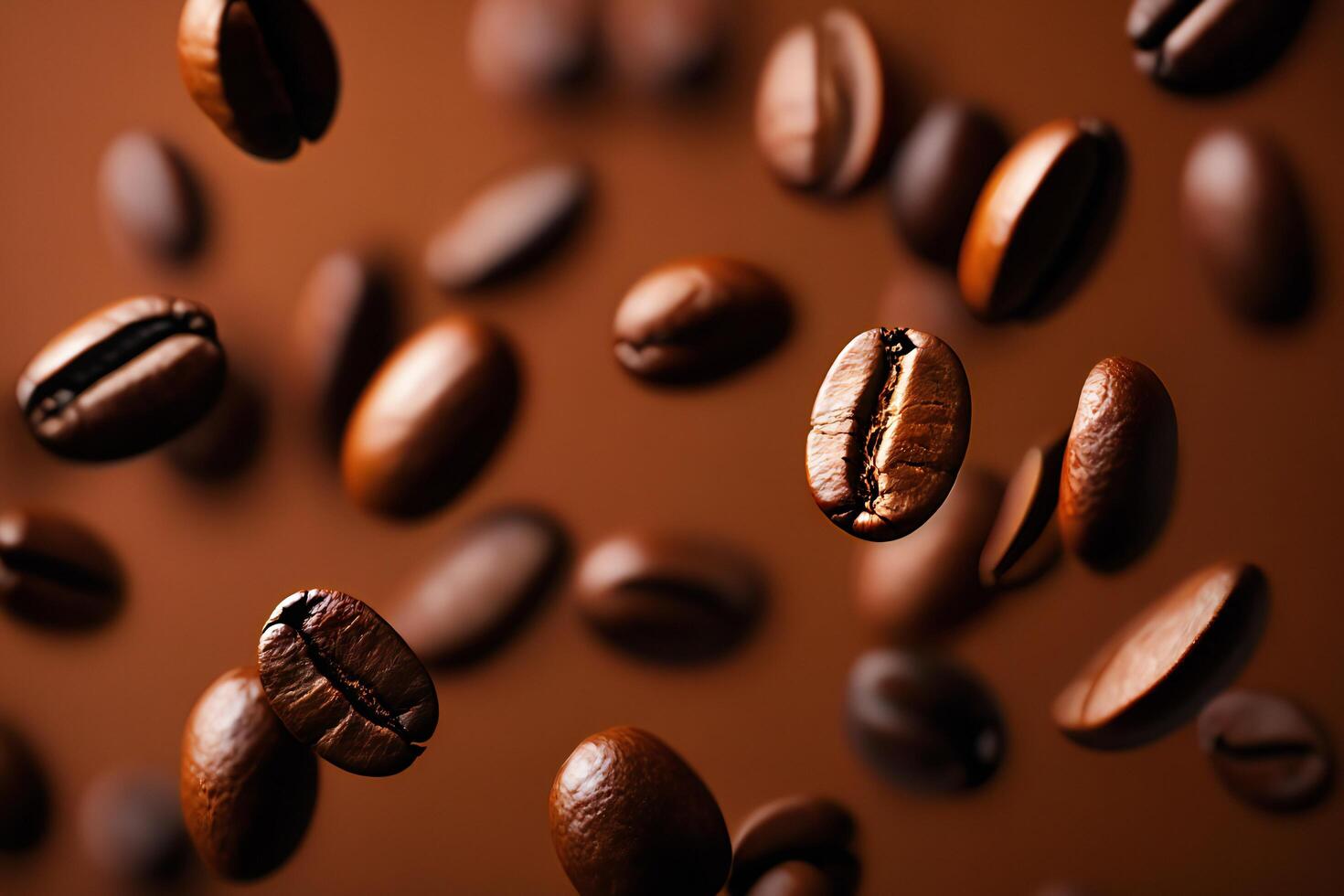 Coffee Background Aromatic Roasted Coffee Beans Falling Brown Background Close Up photo